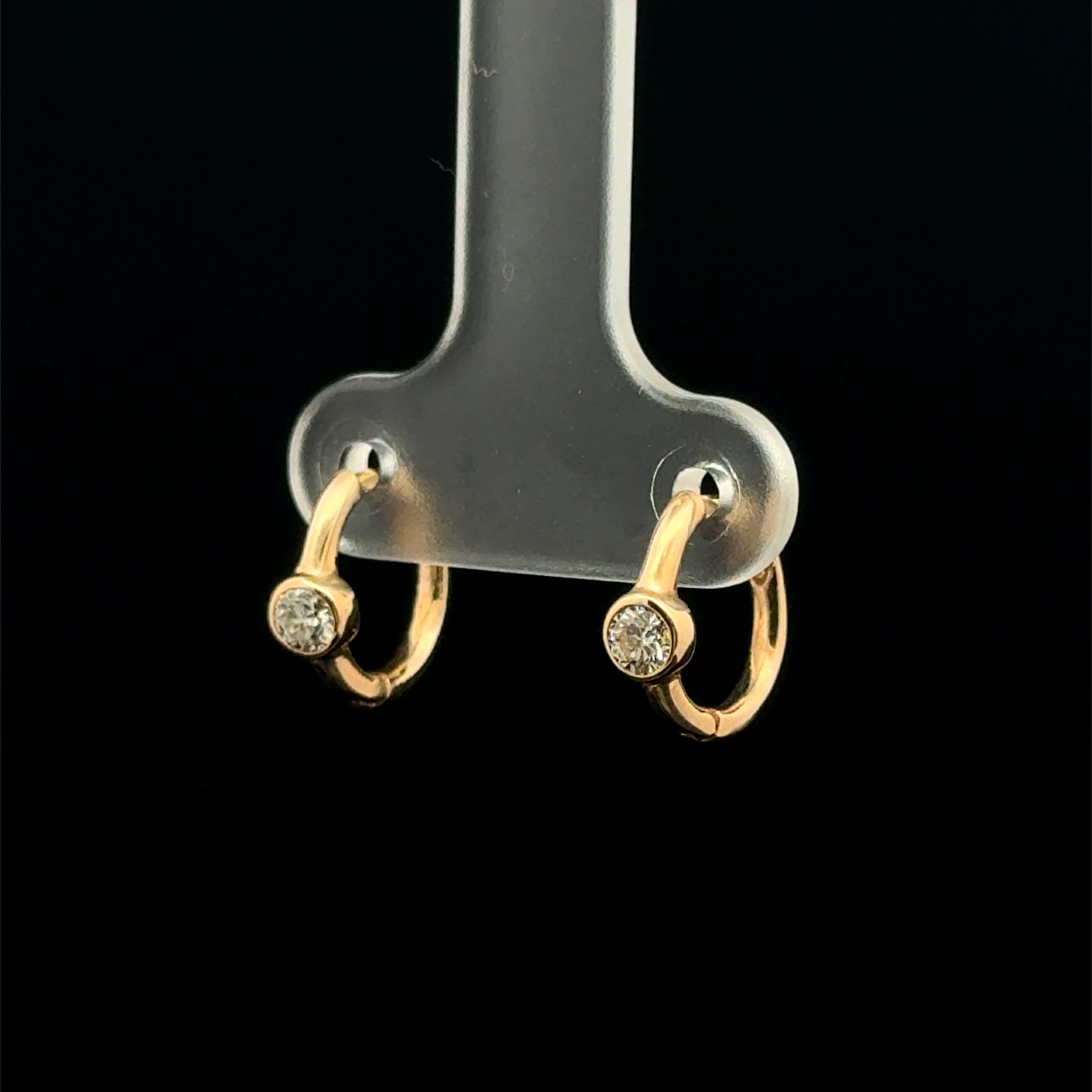 Diamond Bezel Huggie Yellow Gold Earrings