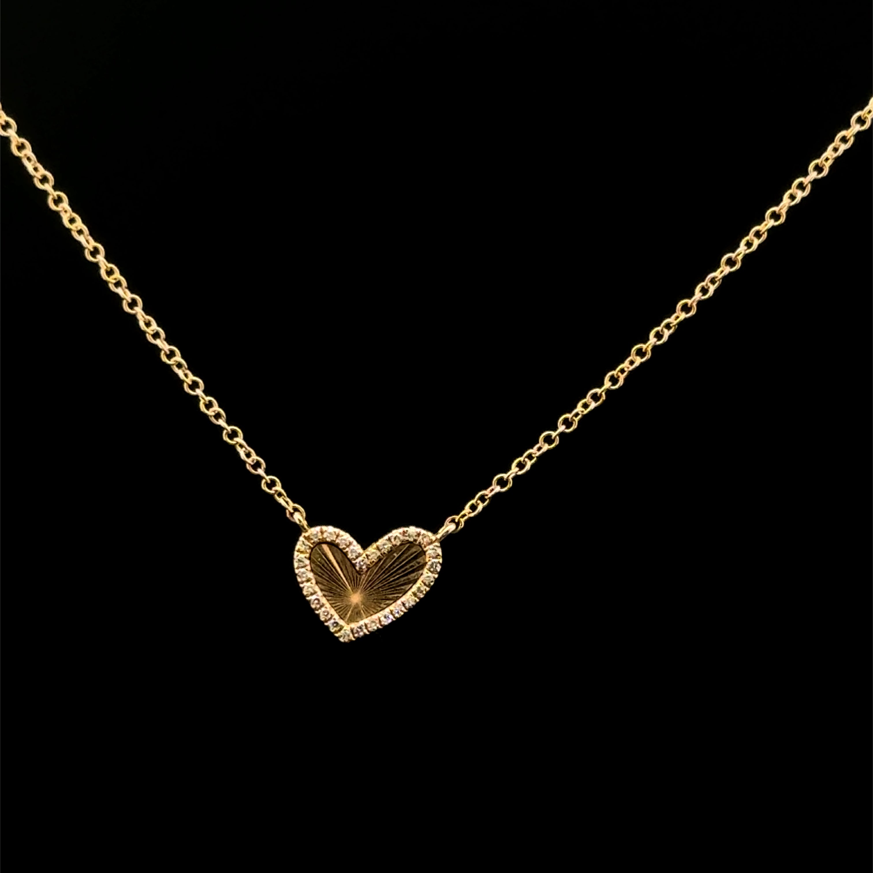 Diamond Halo Heart Faceted Yellow Gold Pendant