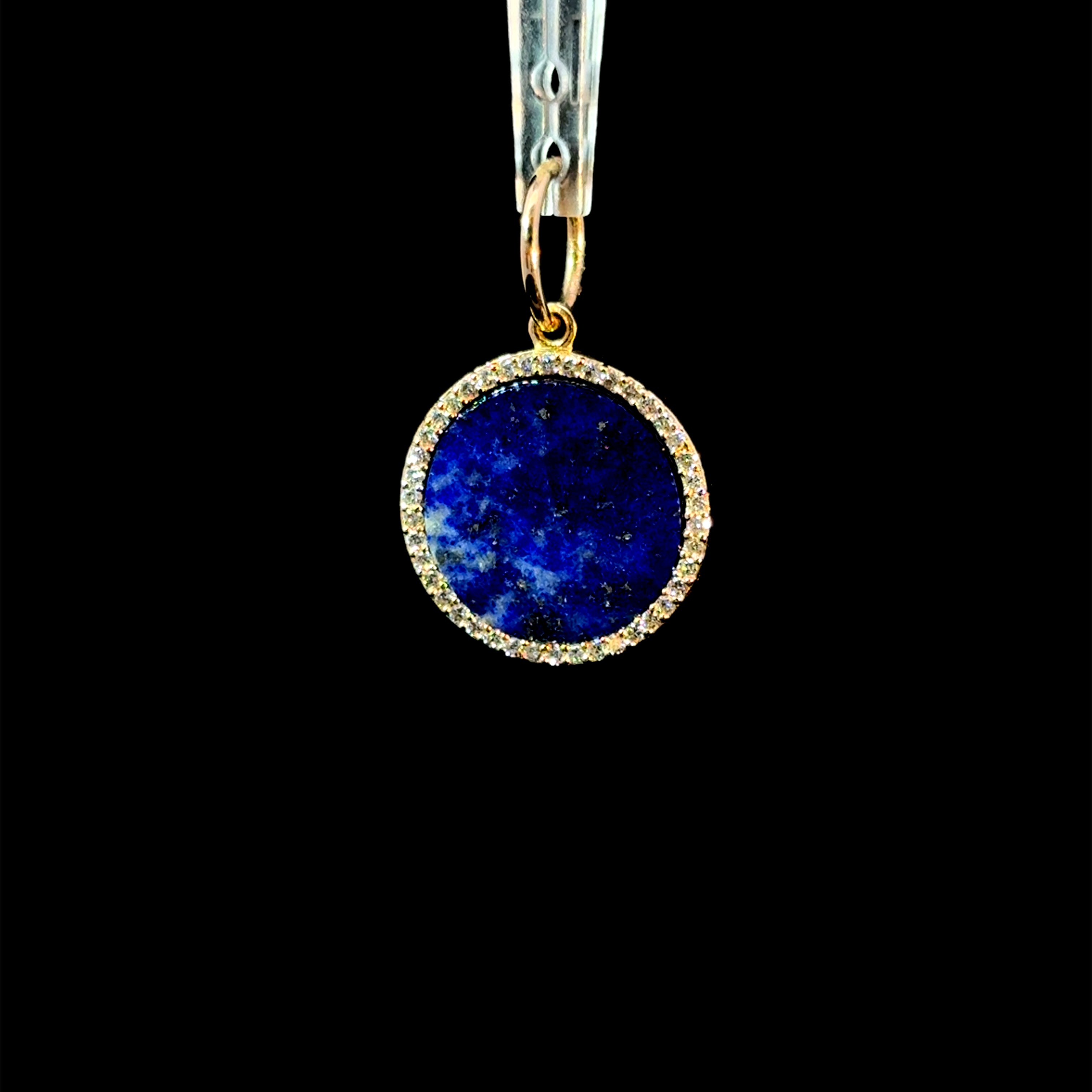 Diamond Halo Lapis Disc Charm