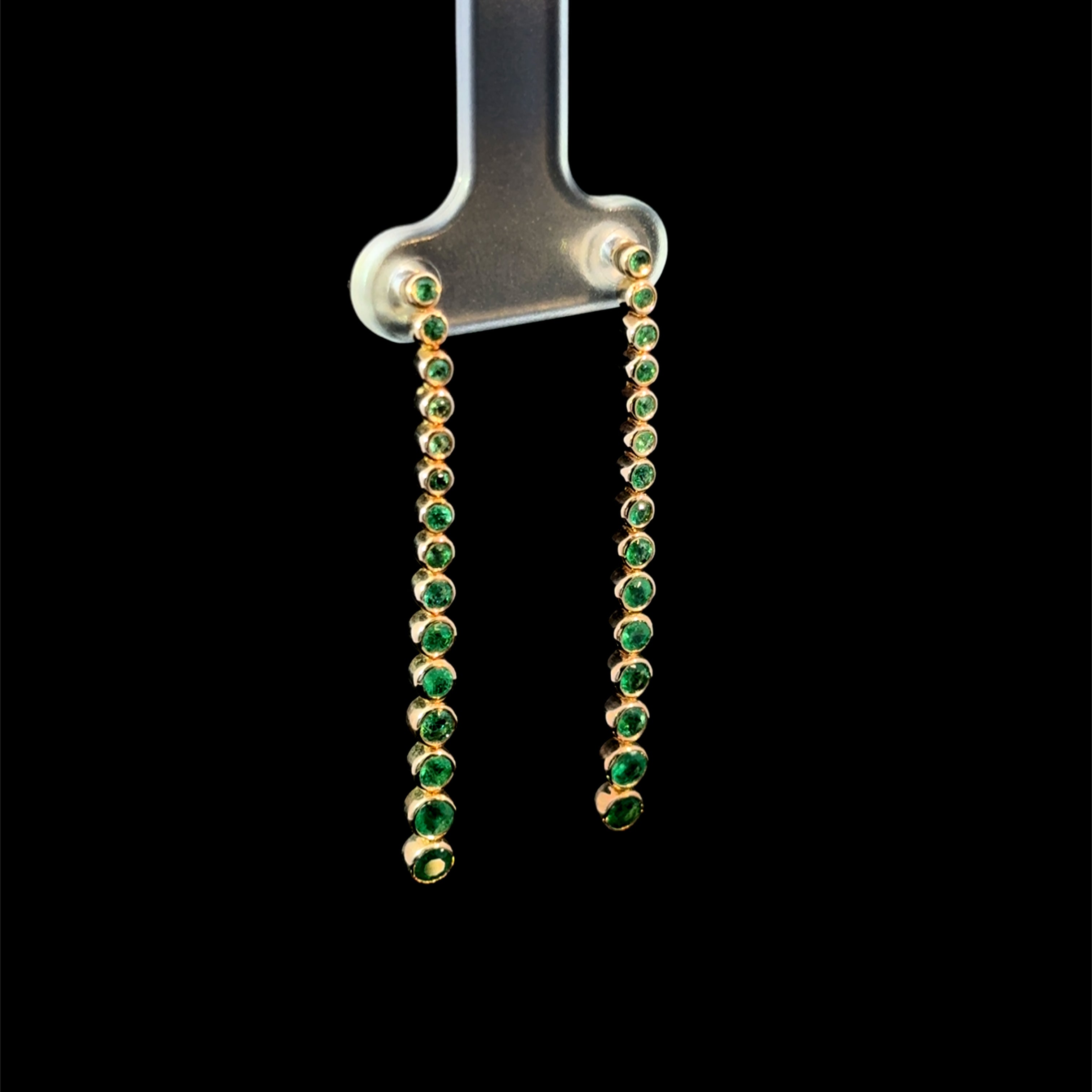 Bezel Emerald Link Dangle Yellow Gold Earring