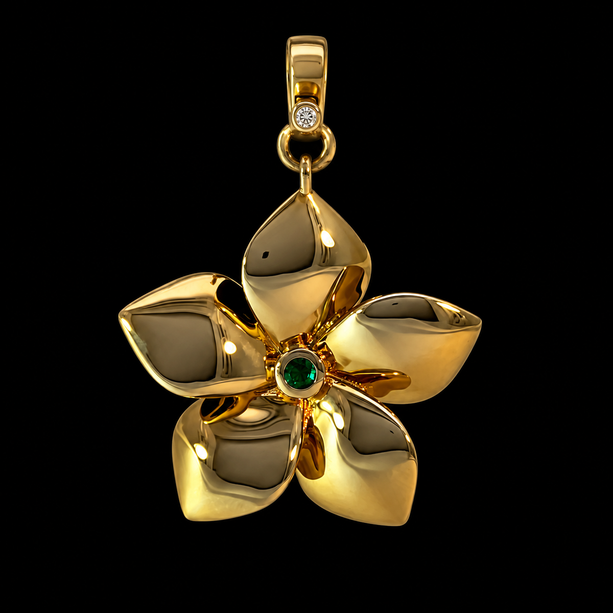 DIAMOND WITH EMERALD FLOWER PENDANT WITH ENHANCER BAIL