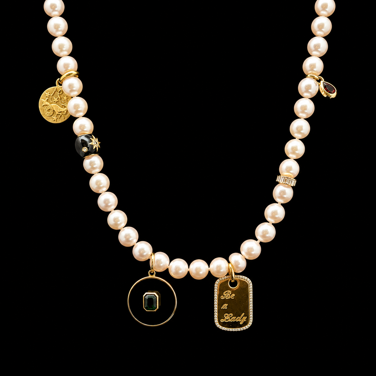 Natural Pearl Multi Charm Necklace