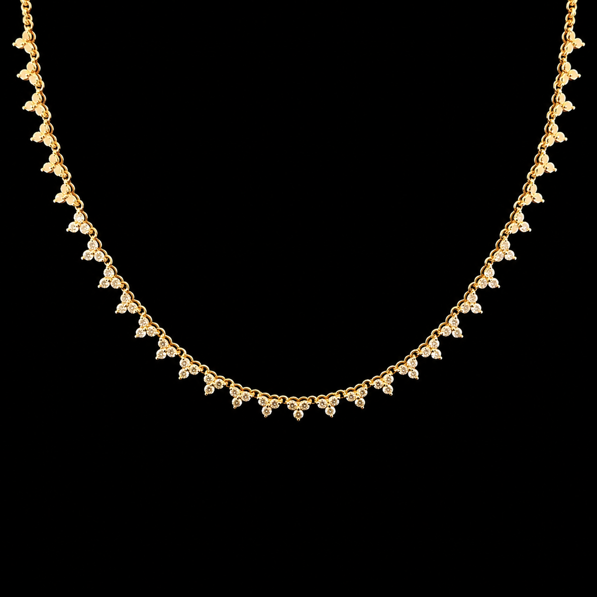 Diamond Multi Tri-Pear Drop Yellow Gold Necklace