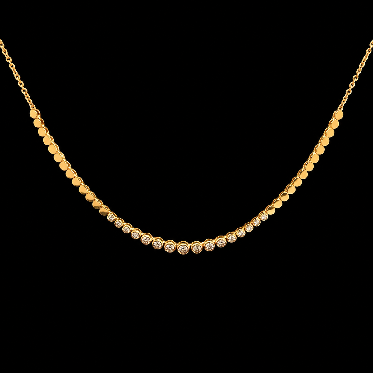 Diamond Bezel Mirror Link Yellow Gold Necklace