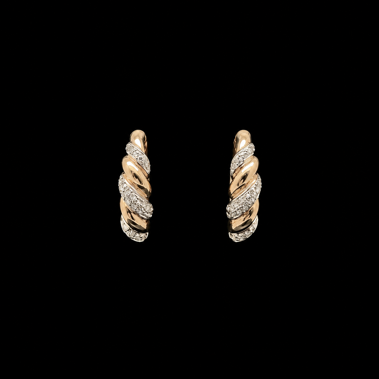 Twisted Gold and Diamond Hoop Earrings