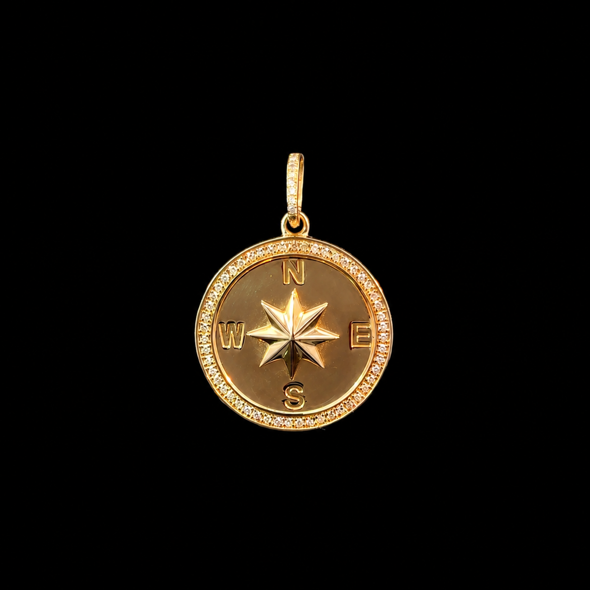 Diamond Halo Compass Yellow Gold Charm