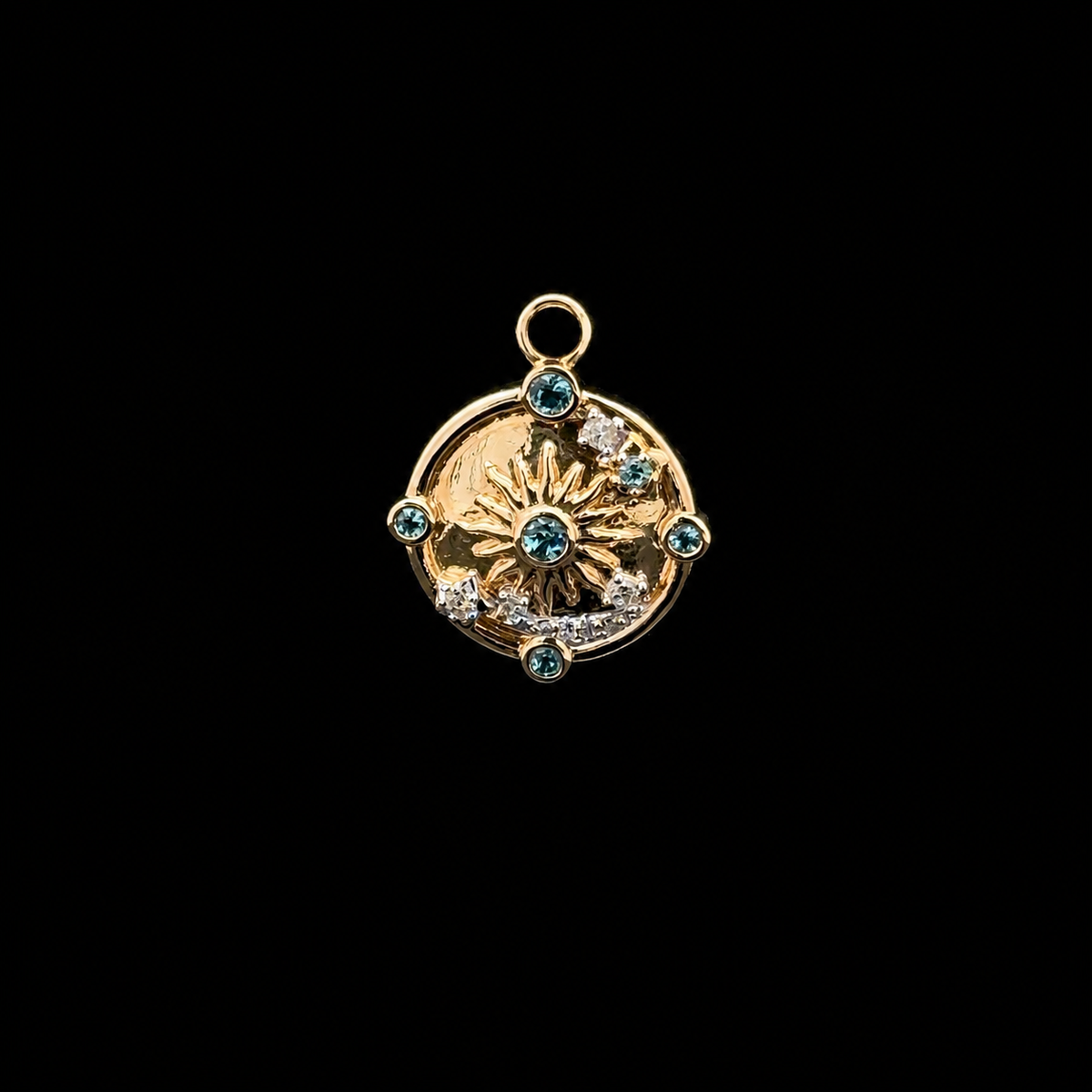 Diamond & Blue Topaz Solar Sistem Yellow Gold Charm