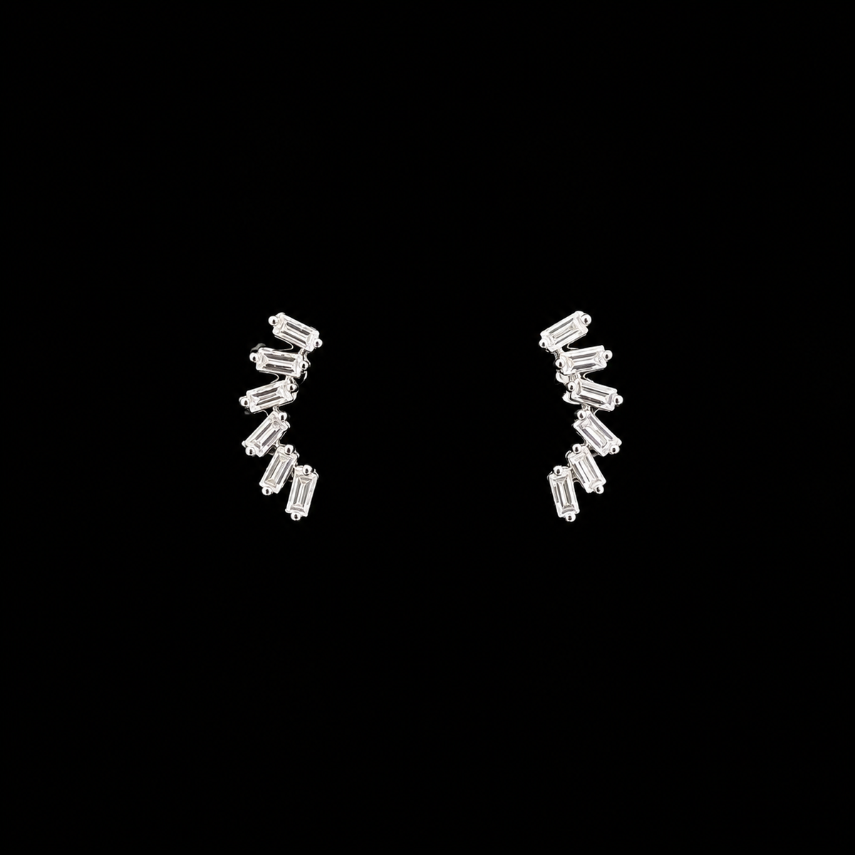 Stud Curved Baguette Diamond White Gold Earrings