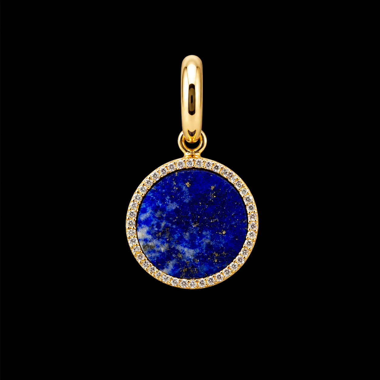 Diamond Halo Lapis Disc Charm