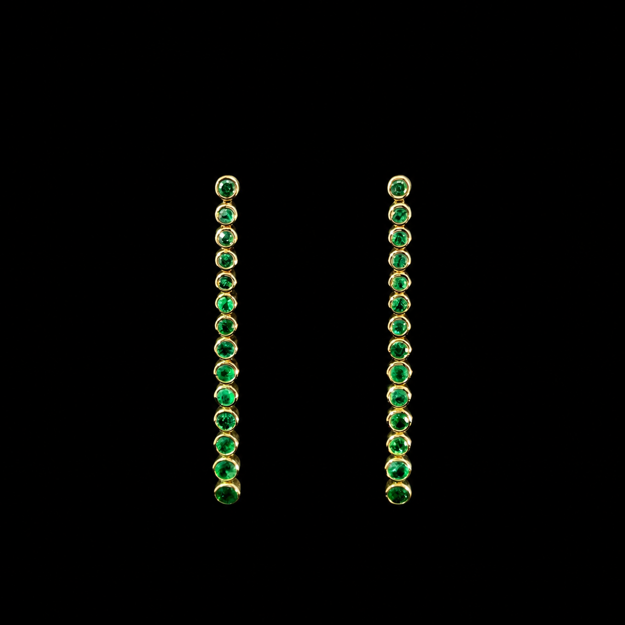 Bezel Emerald Link Dangle Yellow Gold Earring