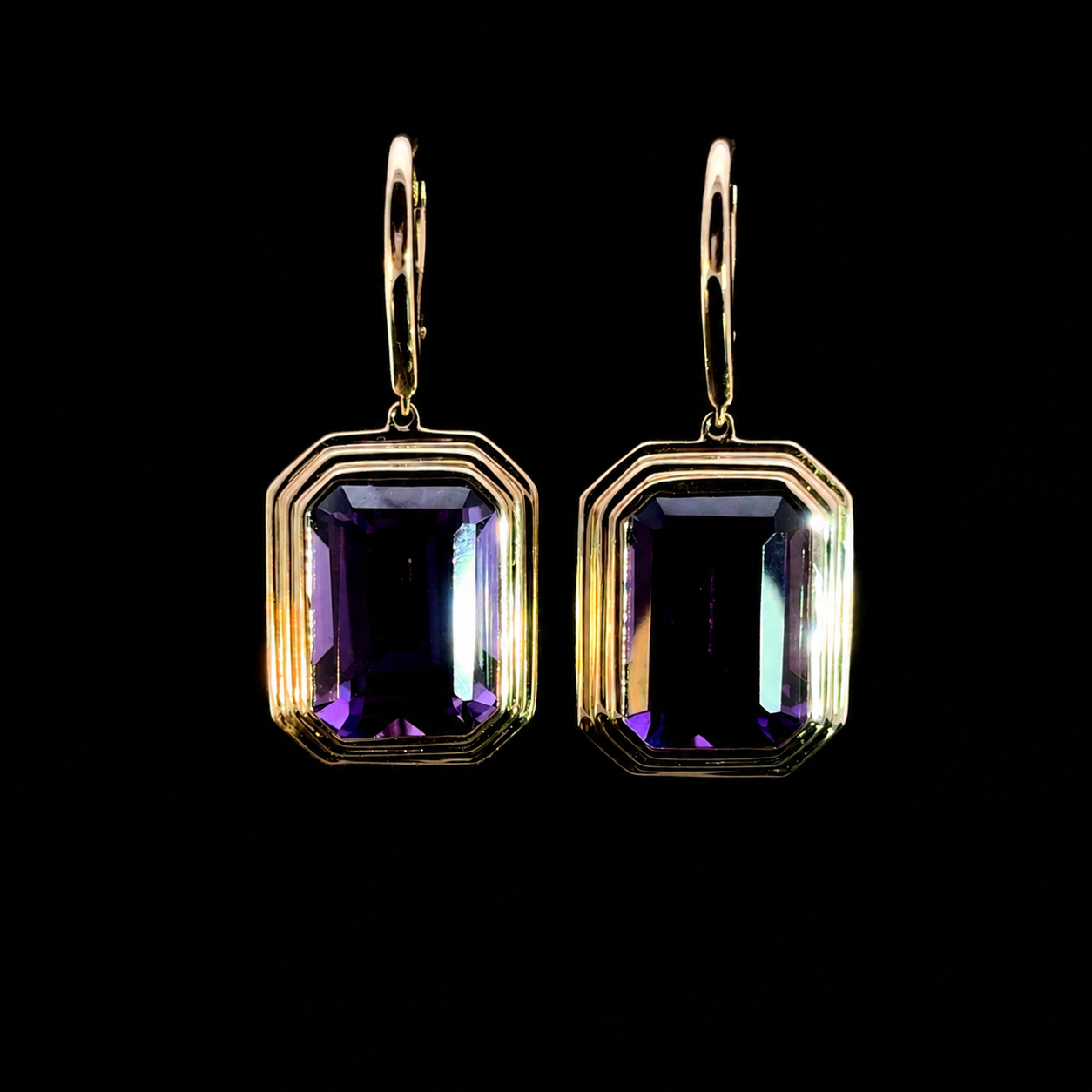 Amethyst Emerald Cut Dangle Earrings