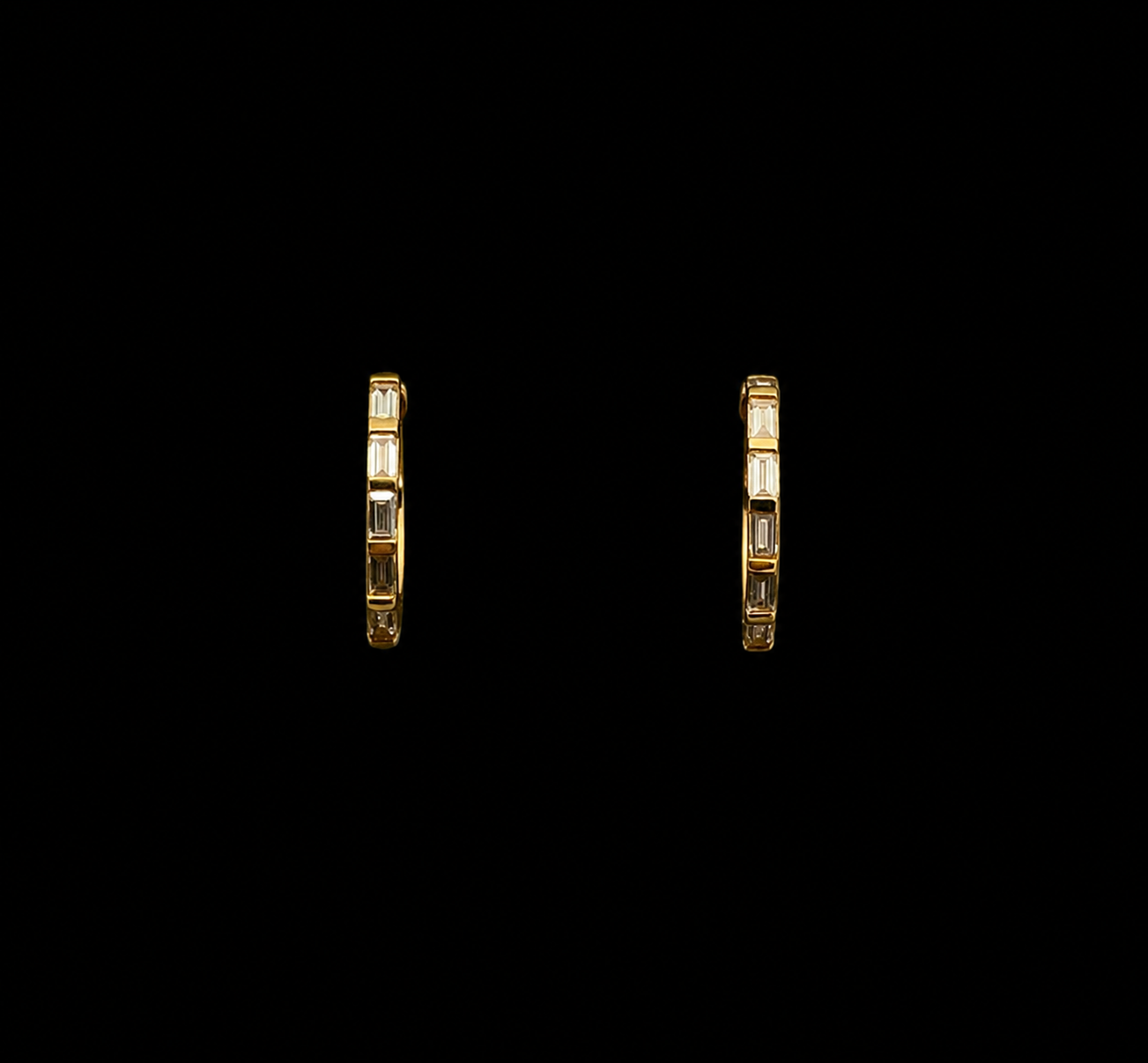 Baguette Diamond Huggie Yellow Gold Earrings