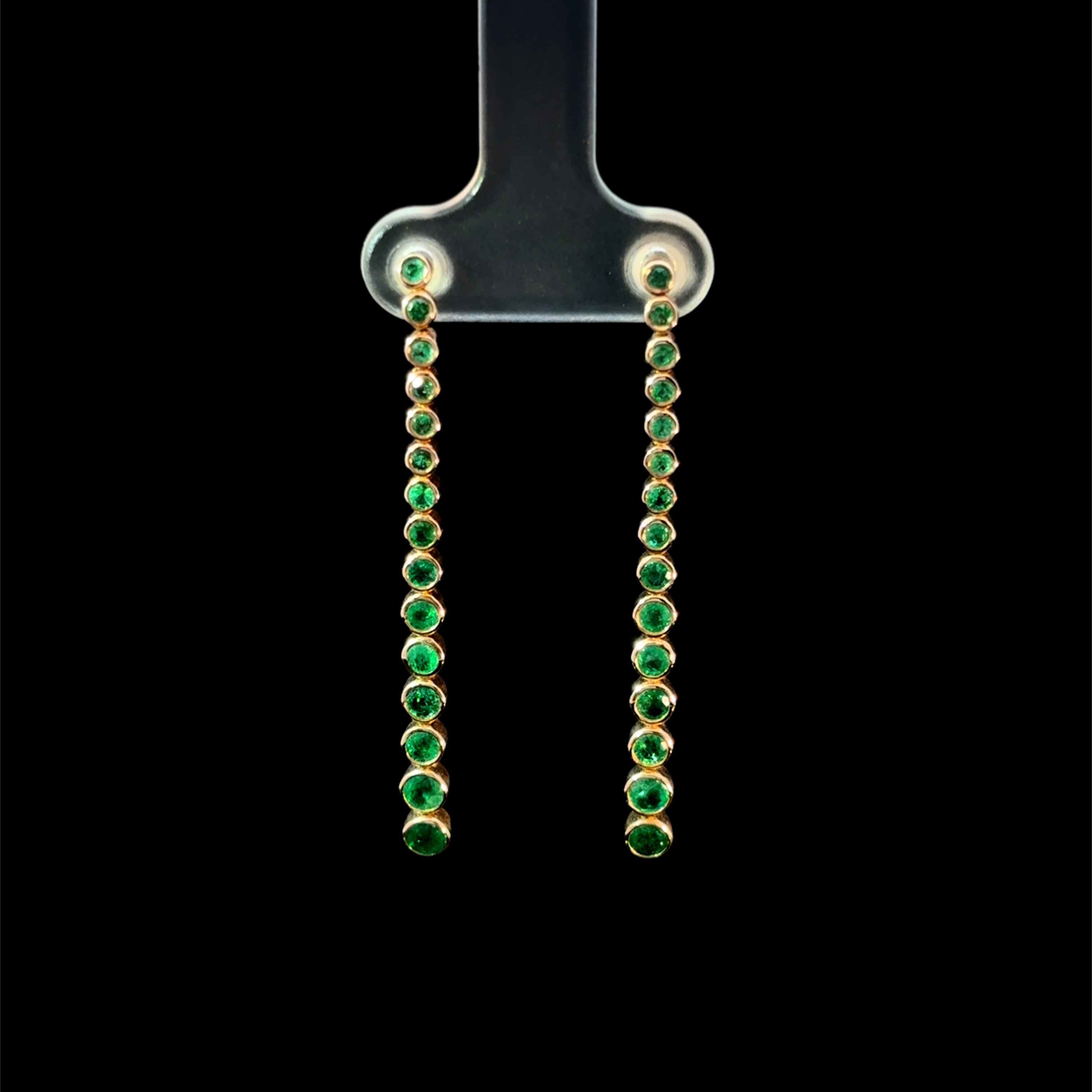 Bezel Emerald Link Dangle Yellow Gold Earring