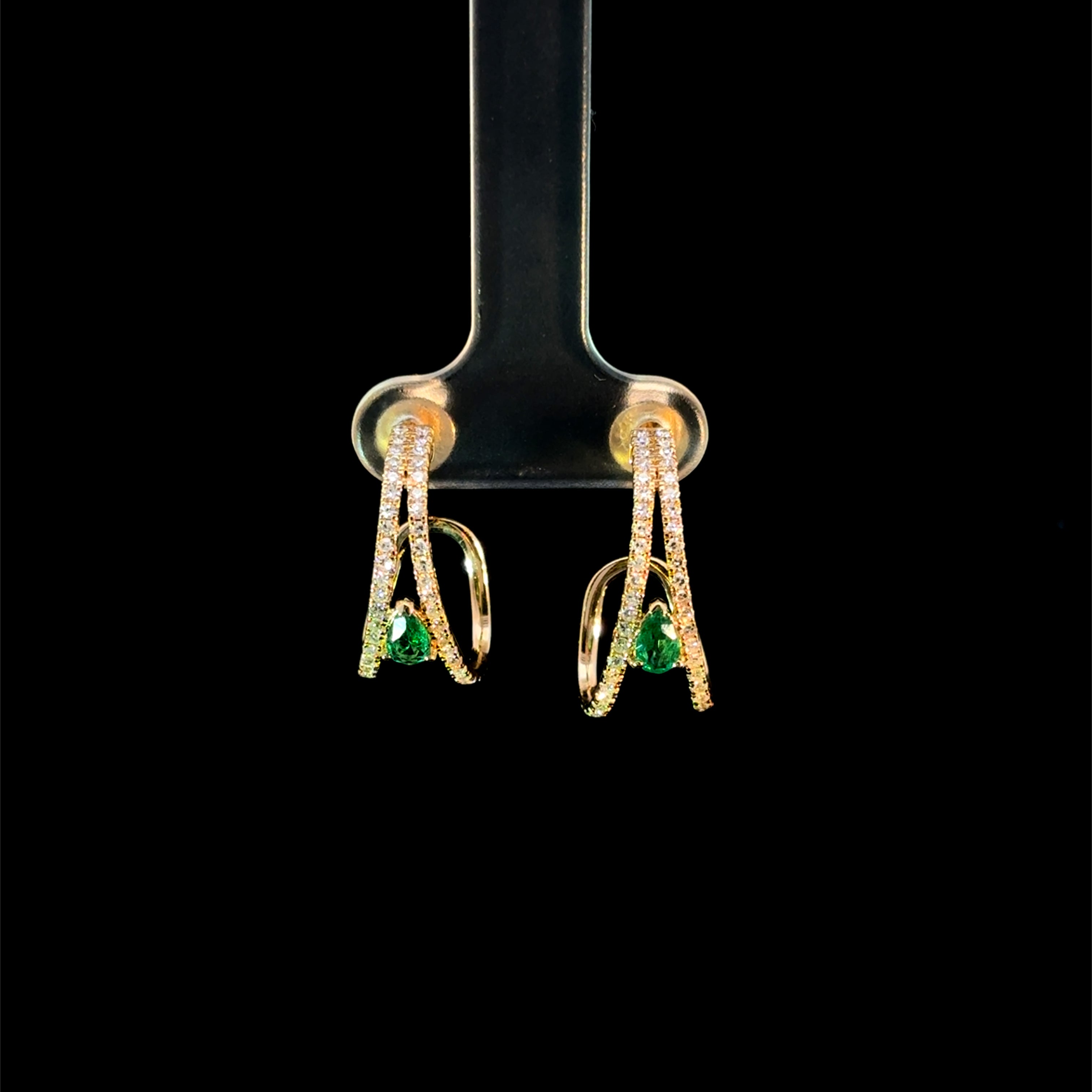 Diamond and Emerald Tweezer Yellow Gold Earring