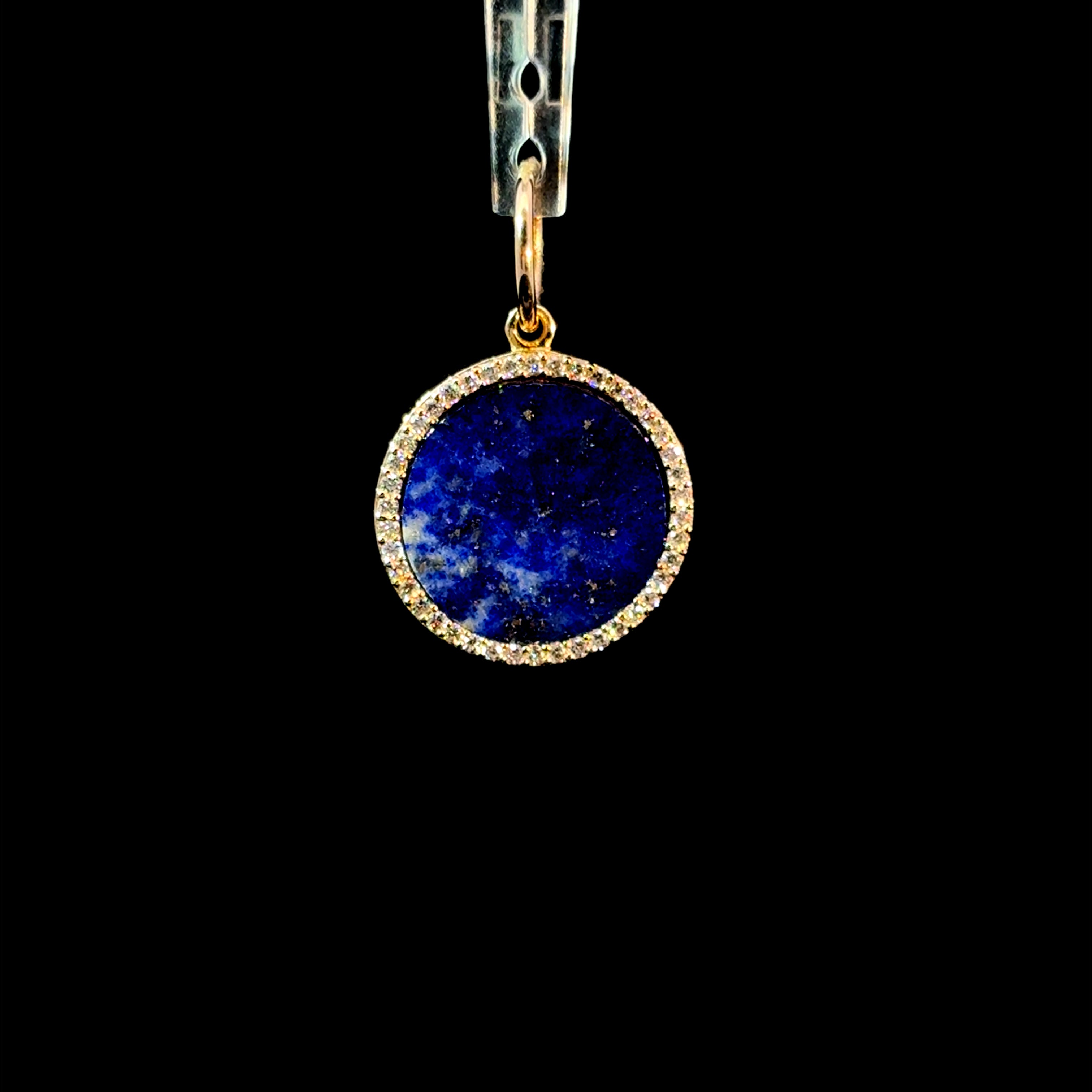 Diamond Halo Lapis Disc Charm