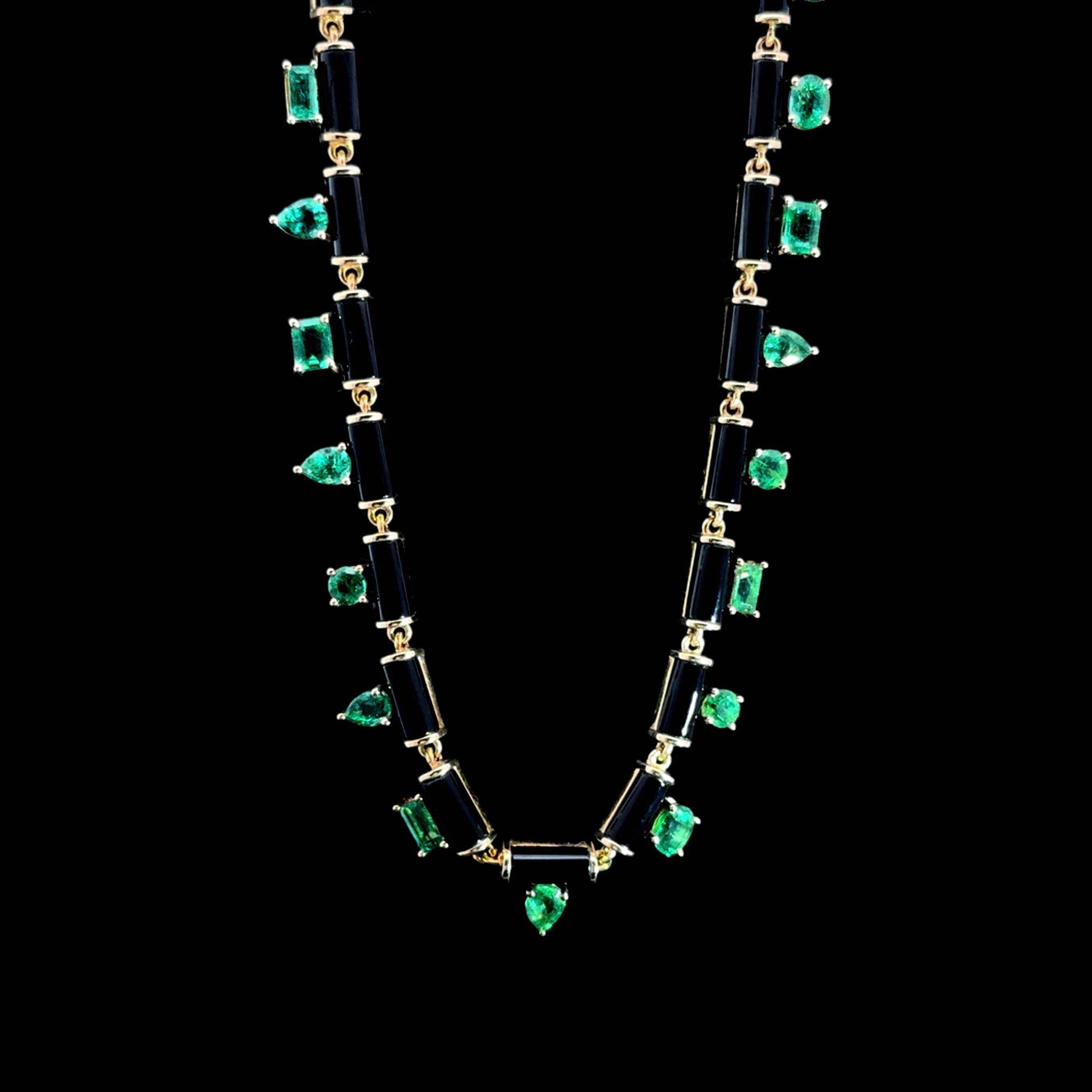 Onyx Necklace with Mixed-Cut Emeralds