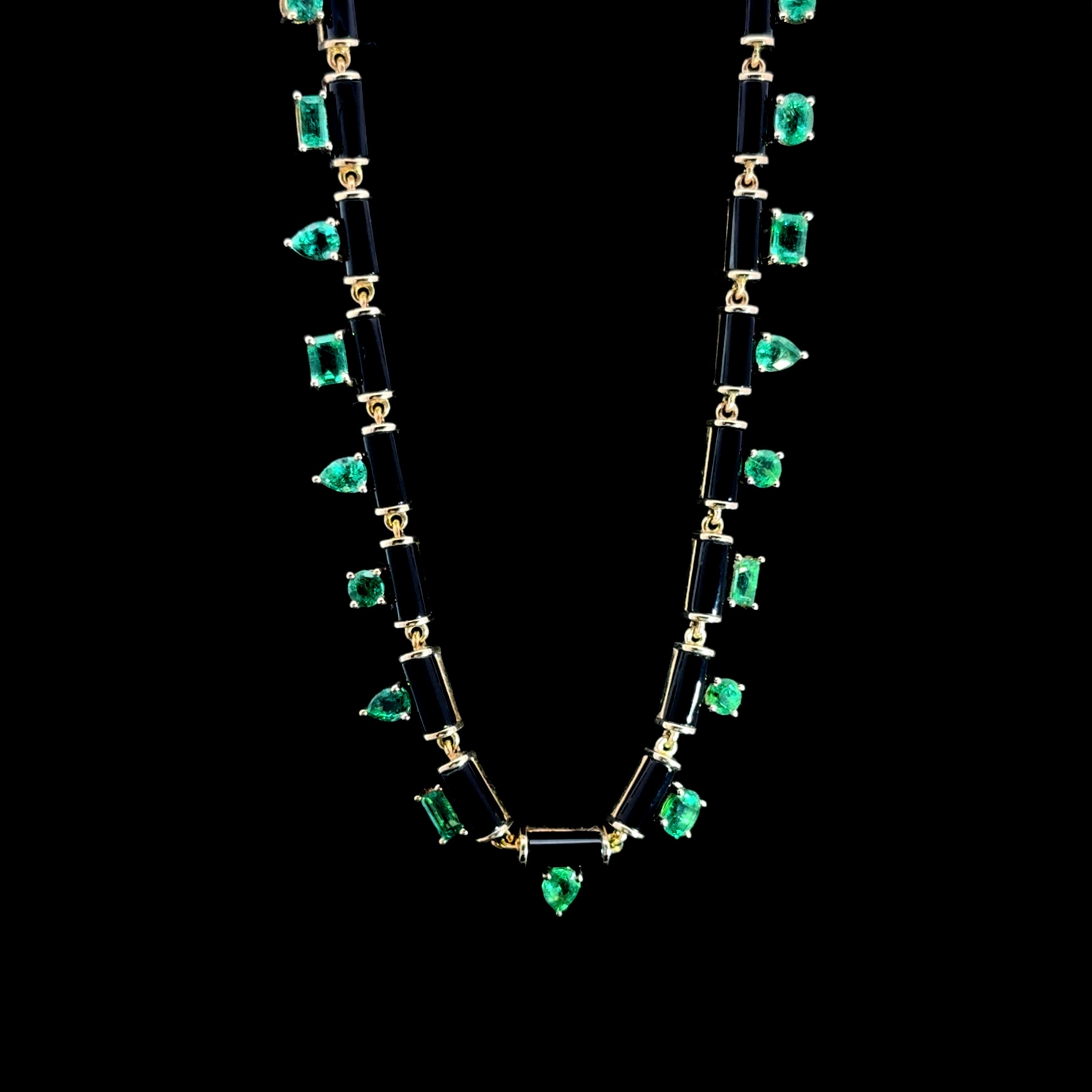 Onyx Necklace with Mixed-Cut Emeralds