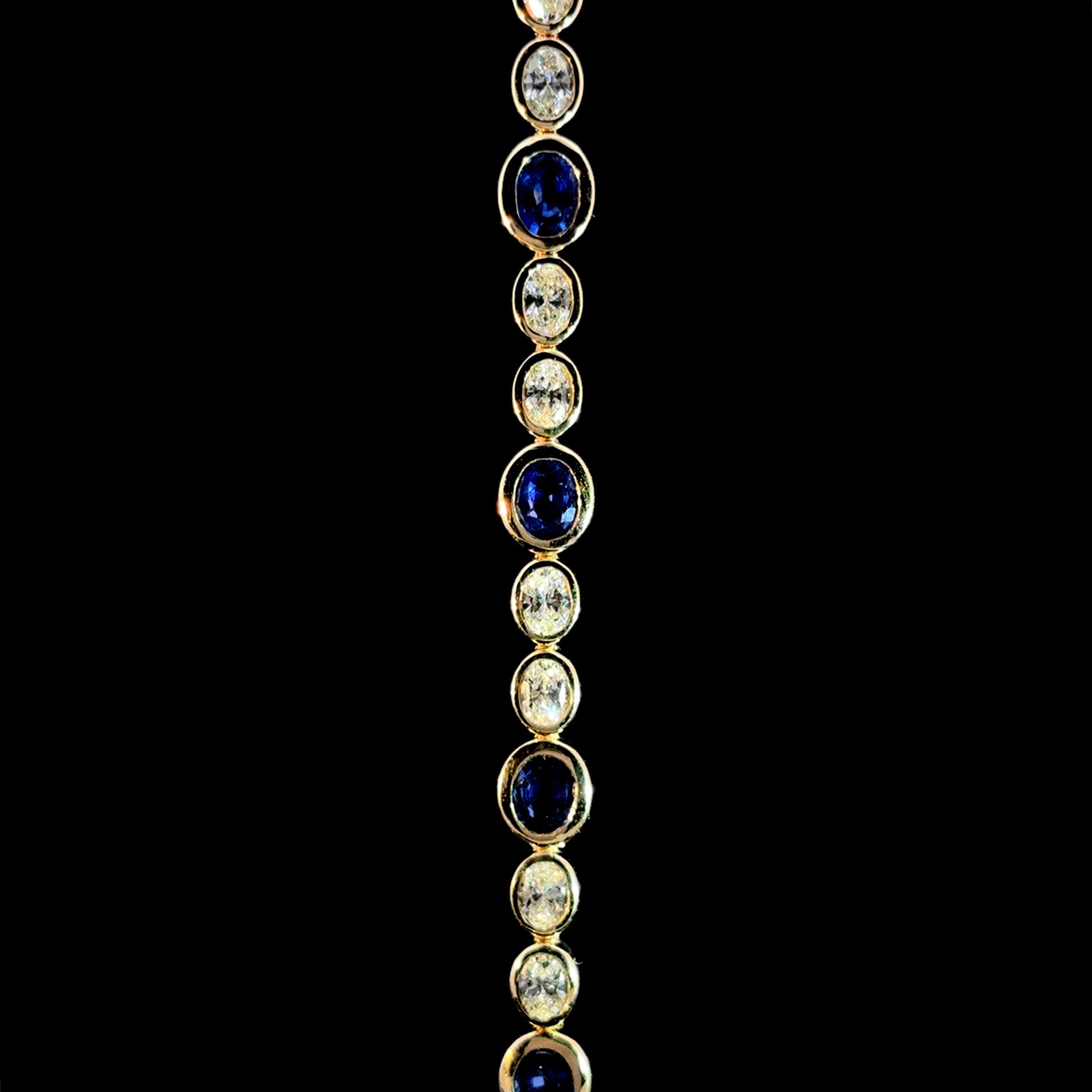 Yellow Gold Bezel-Set Sapphire and Diamond Line Bracelet