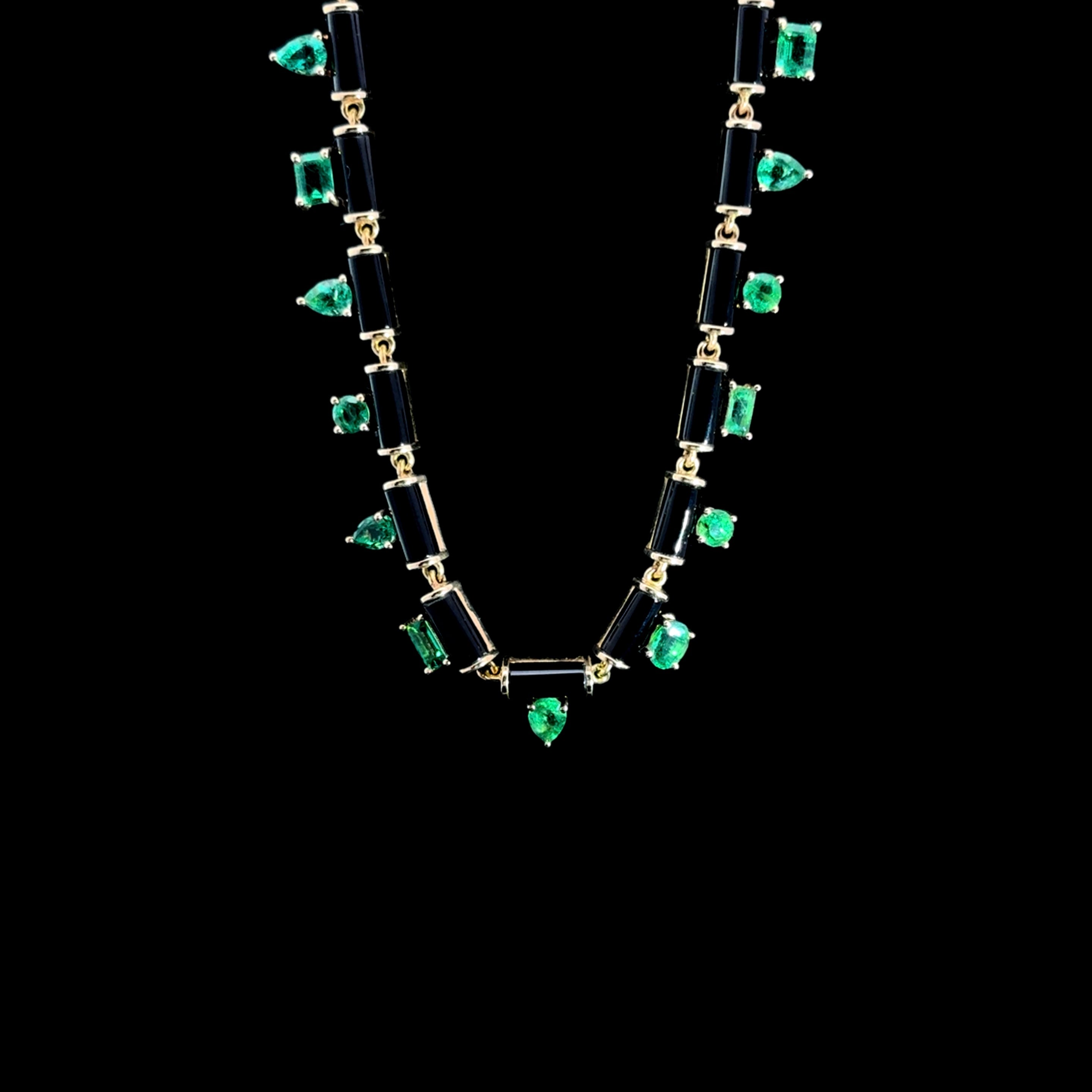 Onyx Necklace with Mixed-Cut Emeralds