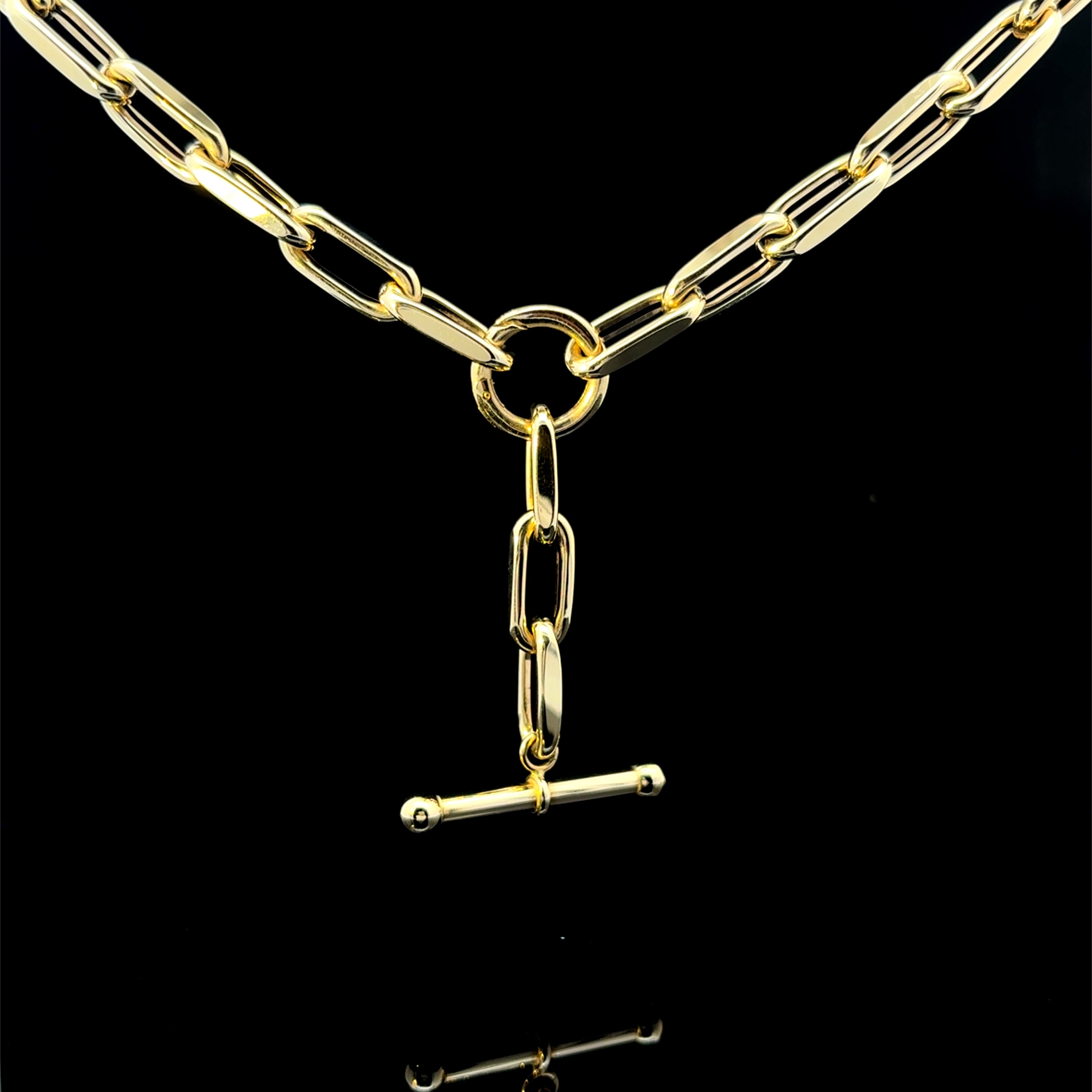 L Clip Link Bar Charm Yellow Gold Chain