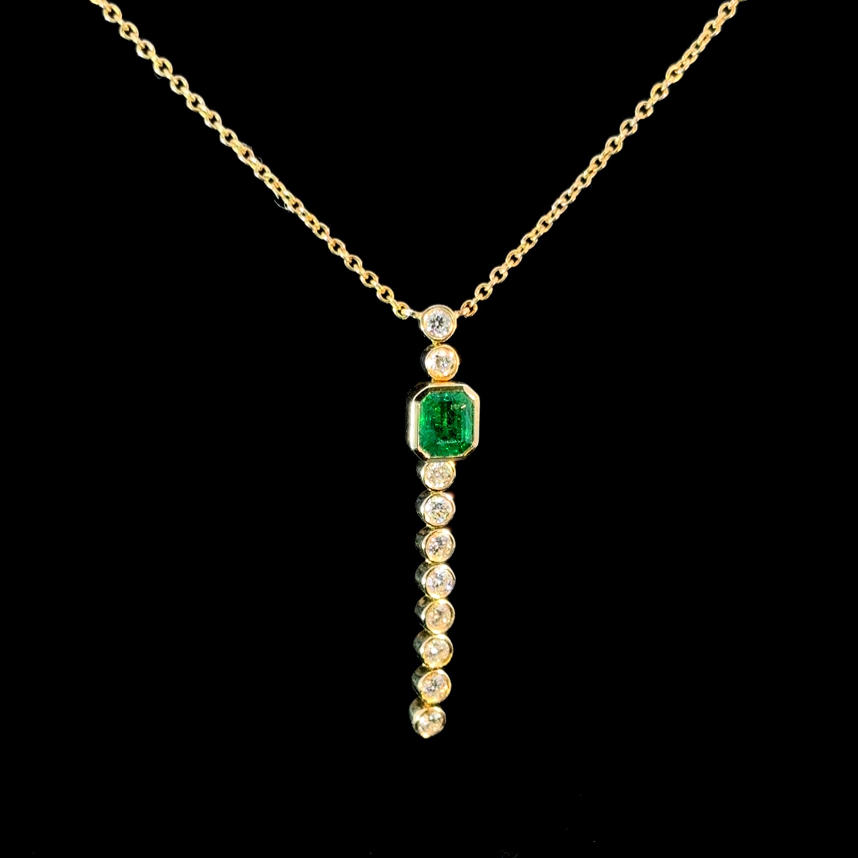 Emerald Key Bezel Charm Yellow Gold Pendant