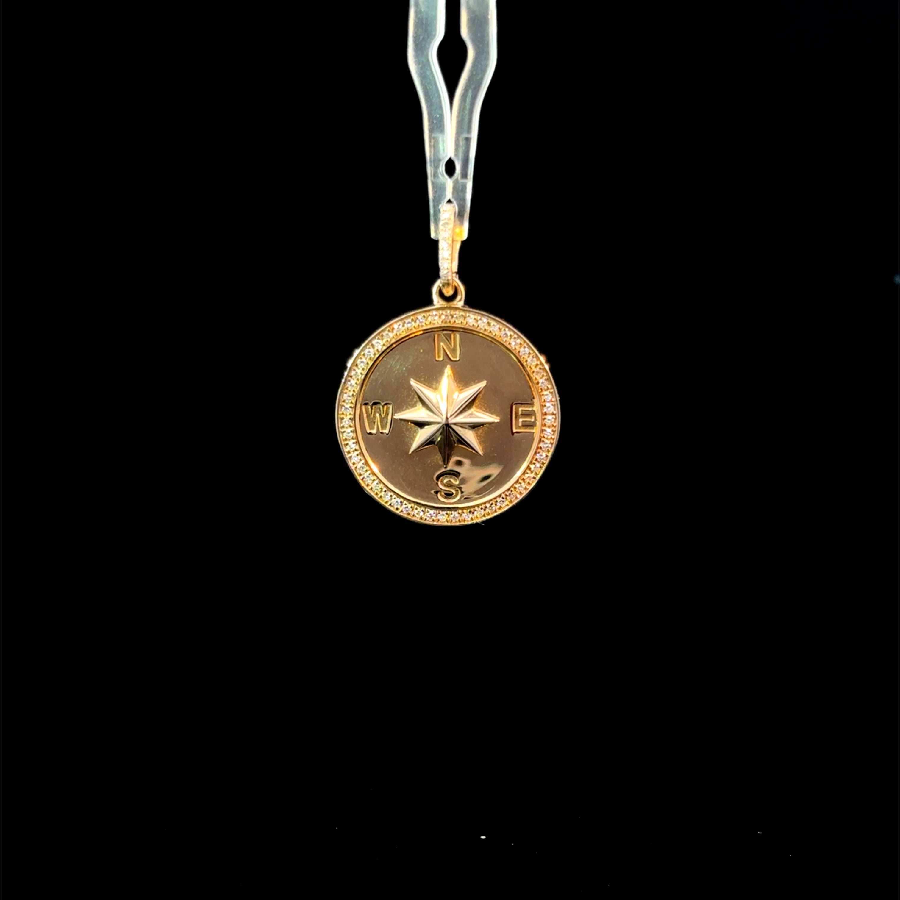 Diamond Halo Compass Yellow Gold Charm