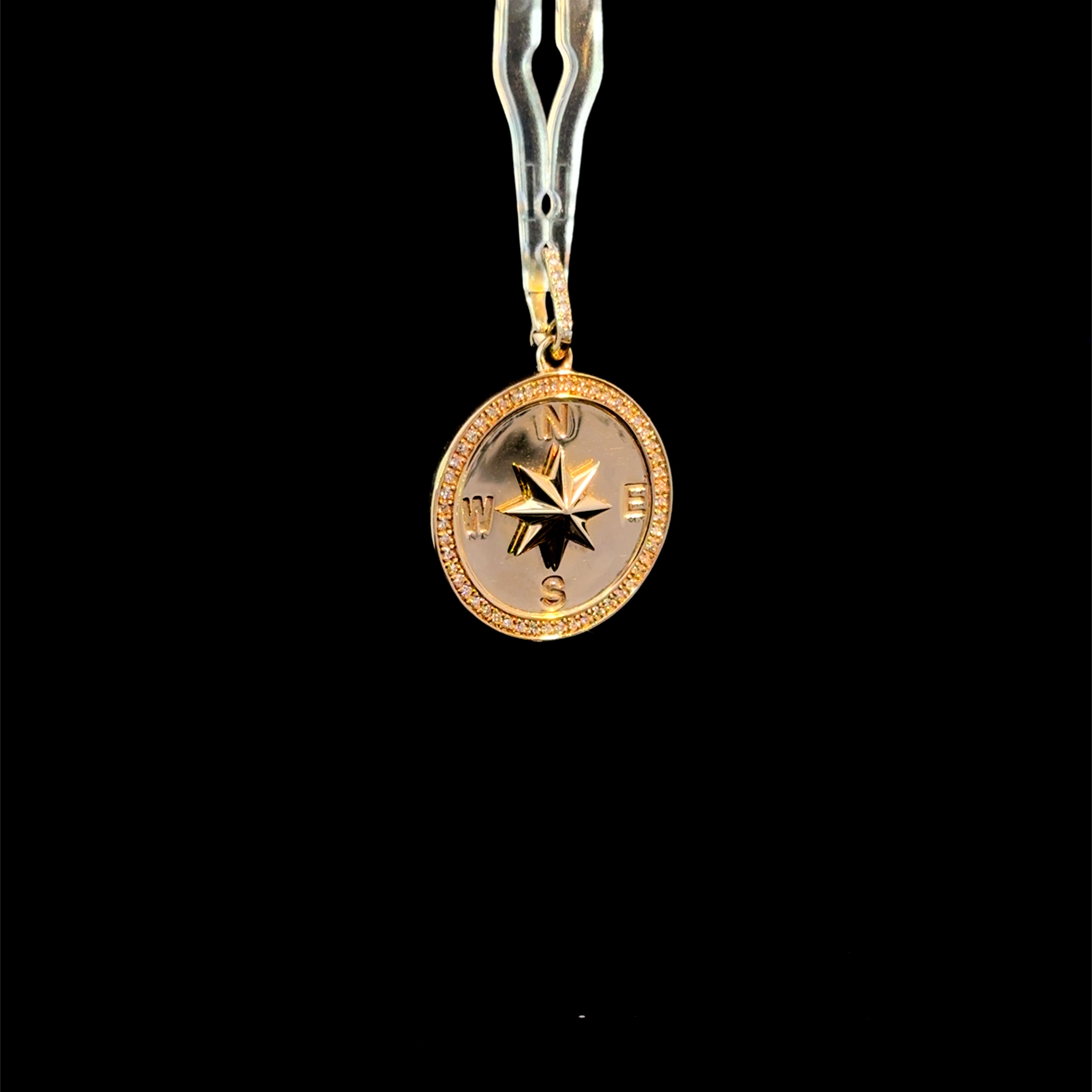 Diamond Halo Compass Yellow Gold Charm