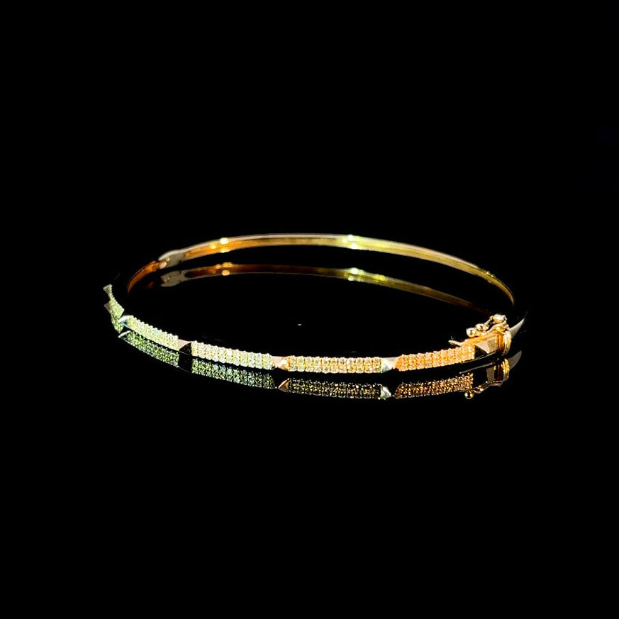 Diamond Stud  and Pavé Yellow Gold Bangle