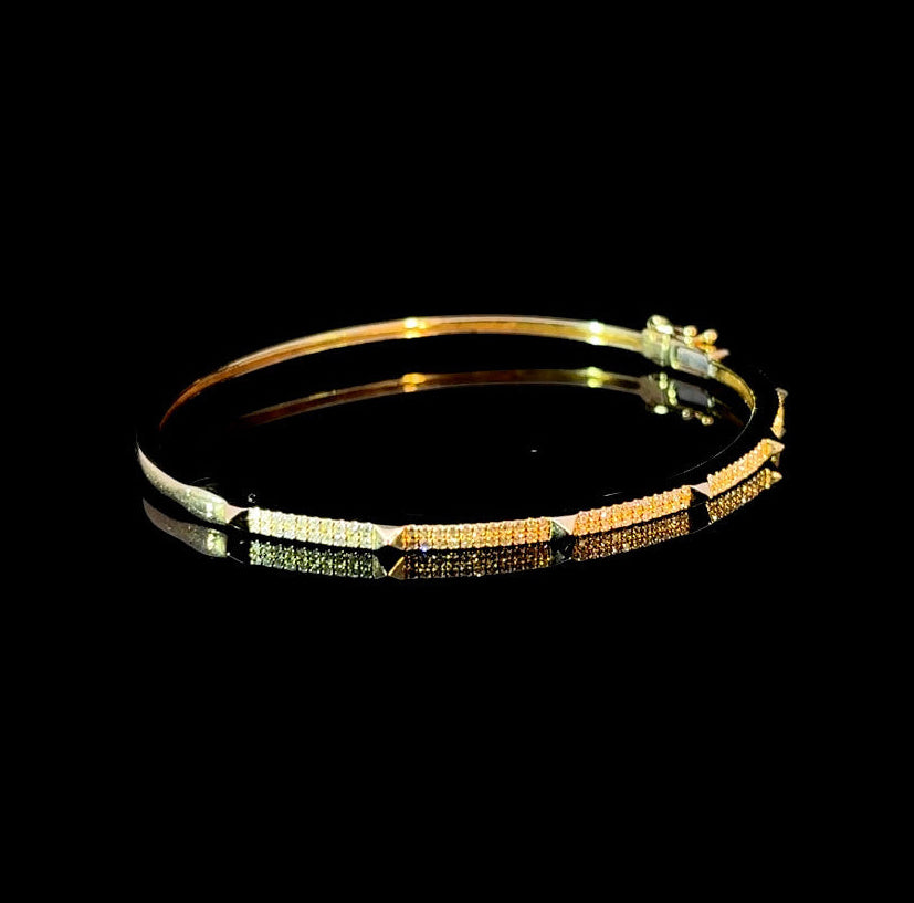 Diamond Stud  and Pavé Yellow Gold Bangle