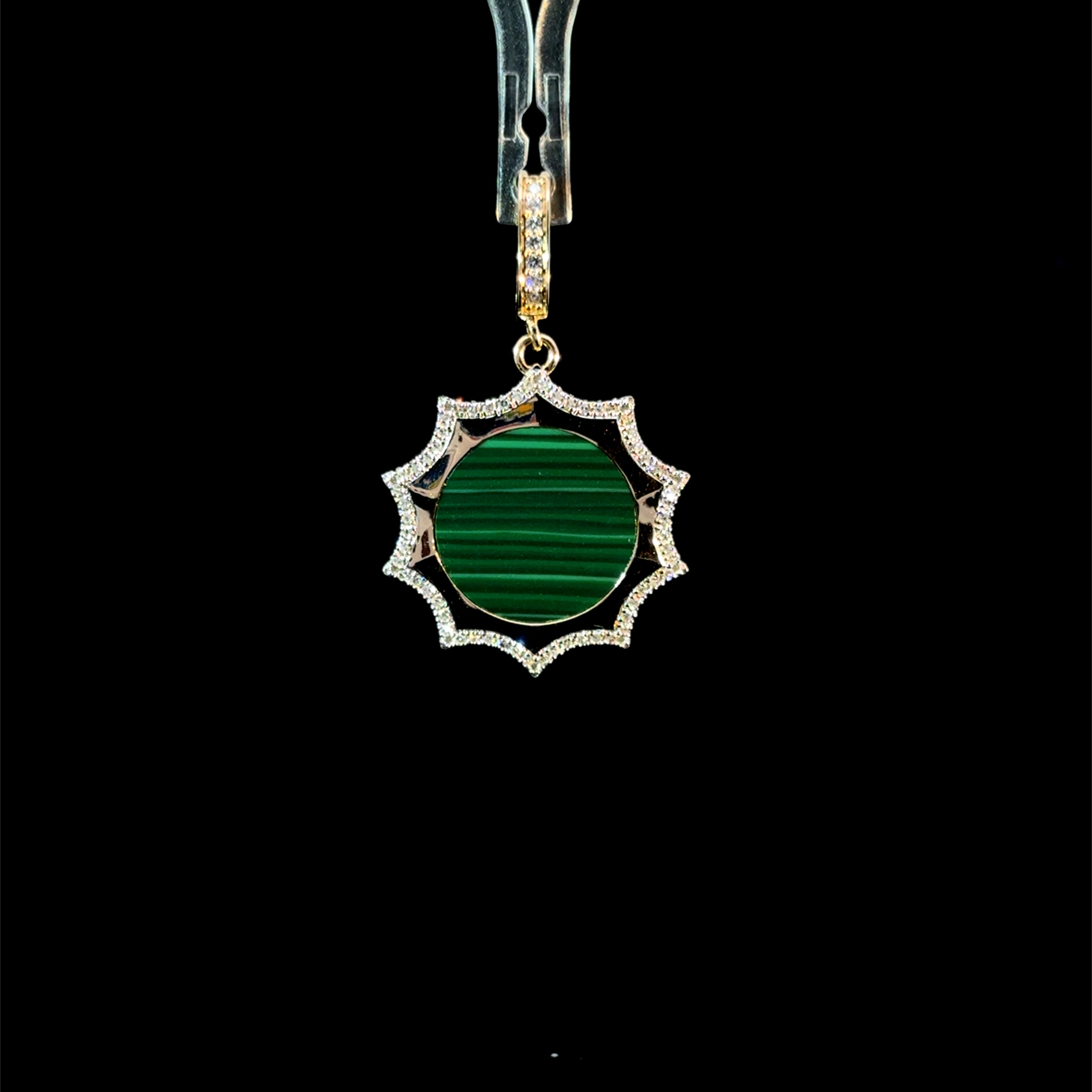 Malachite & Diamond Sun Yellow Gold Charm