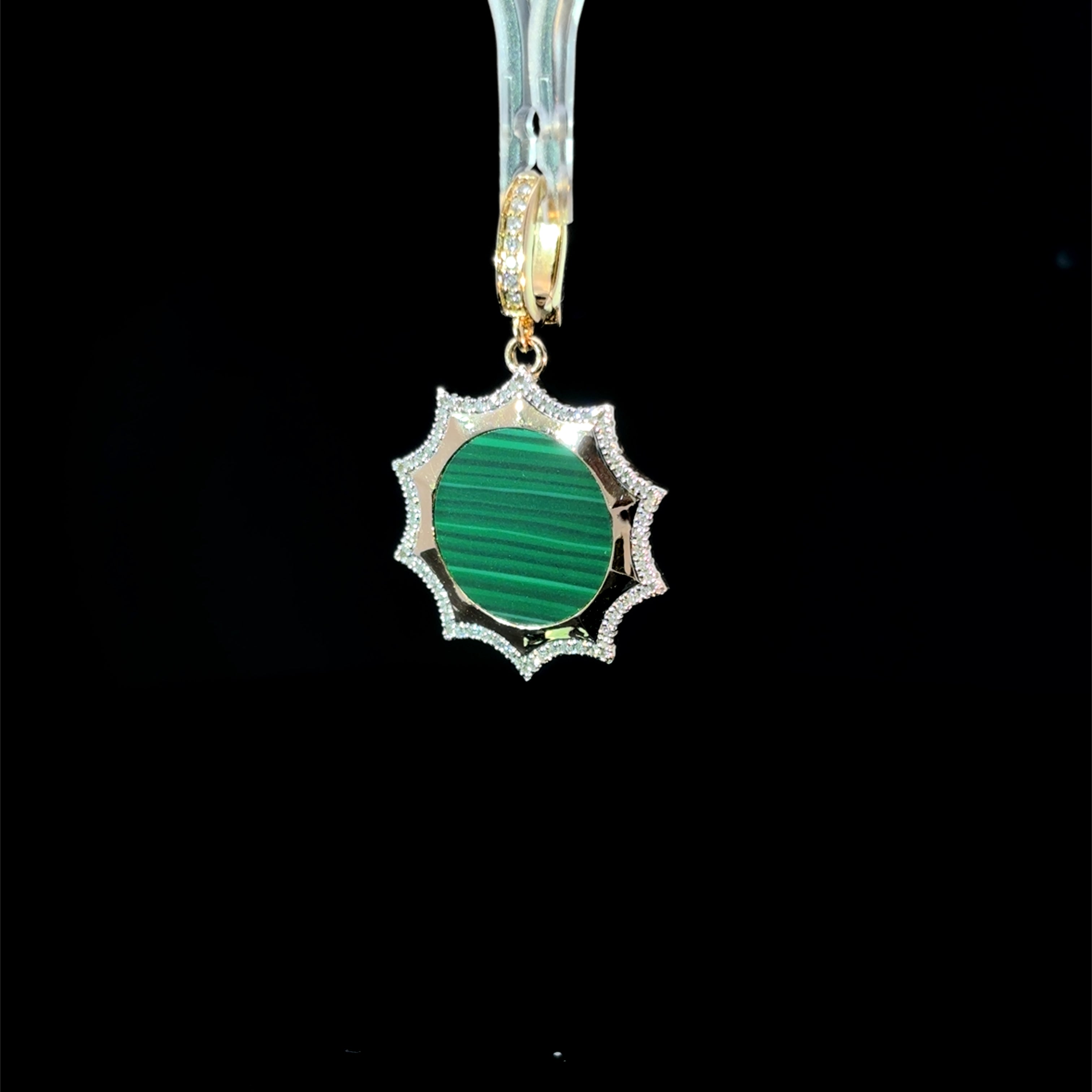 Malachite & Diamond Sun Yellow Gold Charm