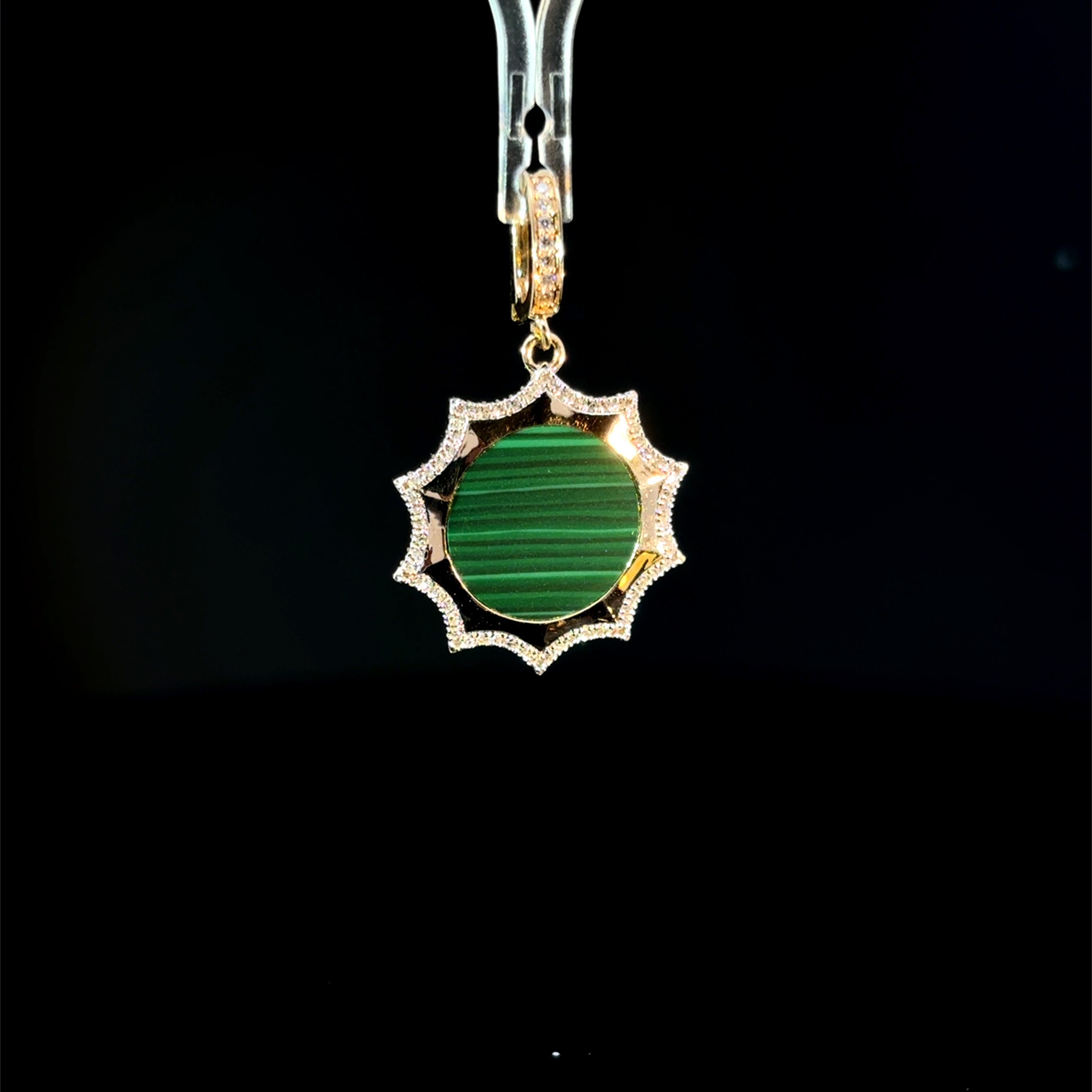 Malachite & Diamond Sun Yellow Gold Charm
