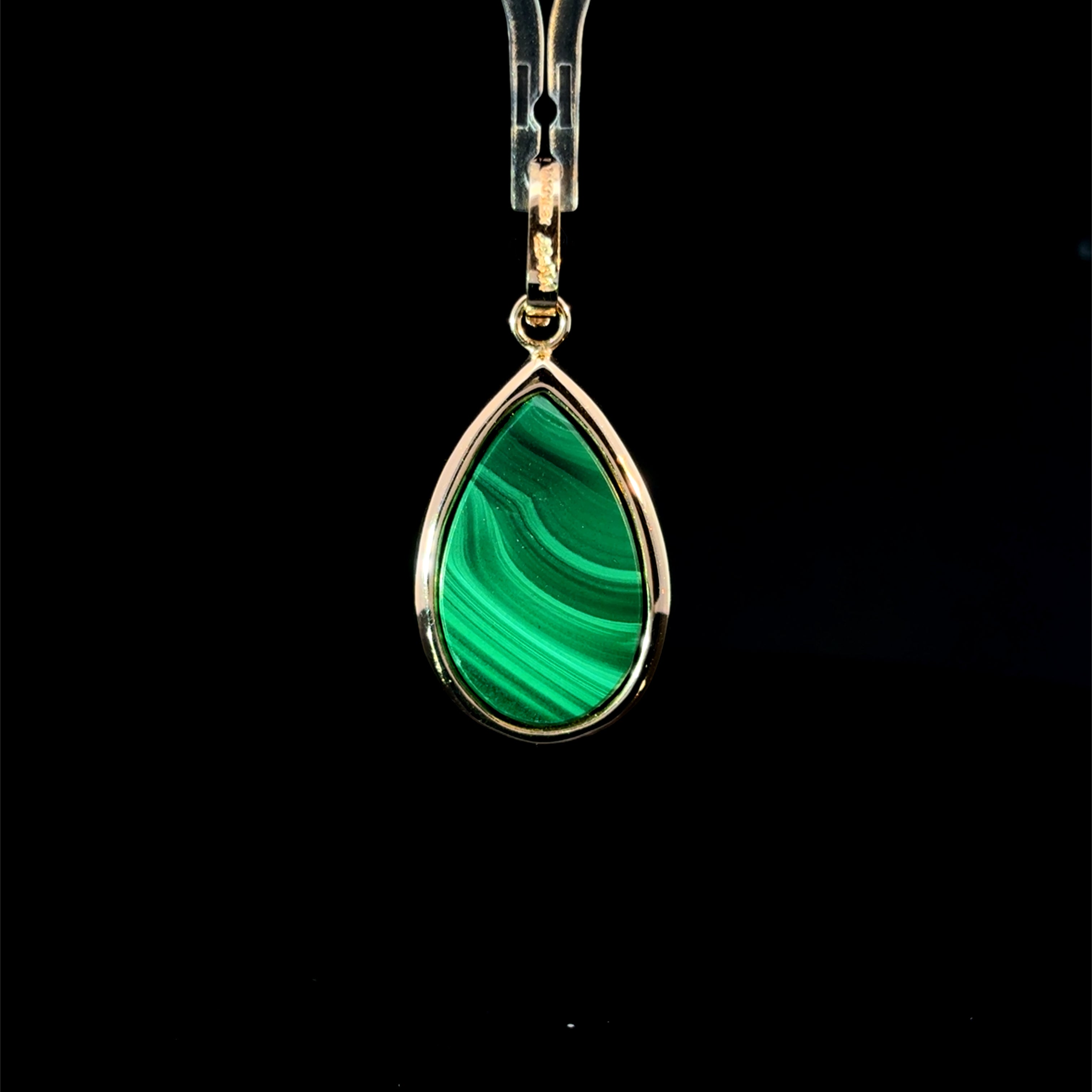 Malachite Droplet Yellow Gold Charm