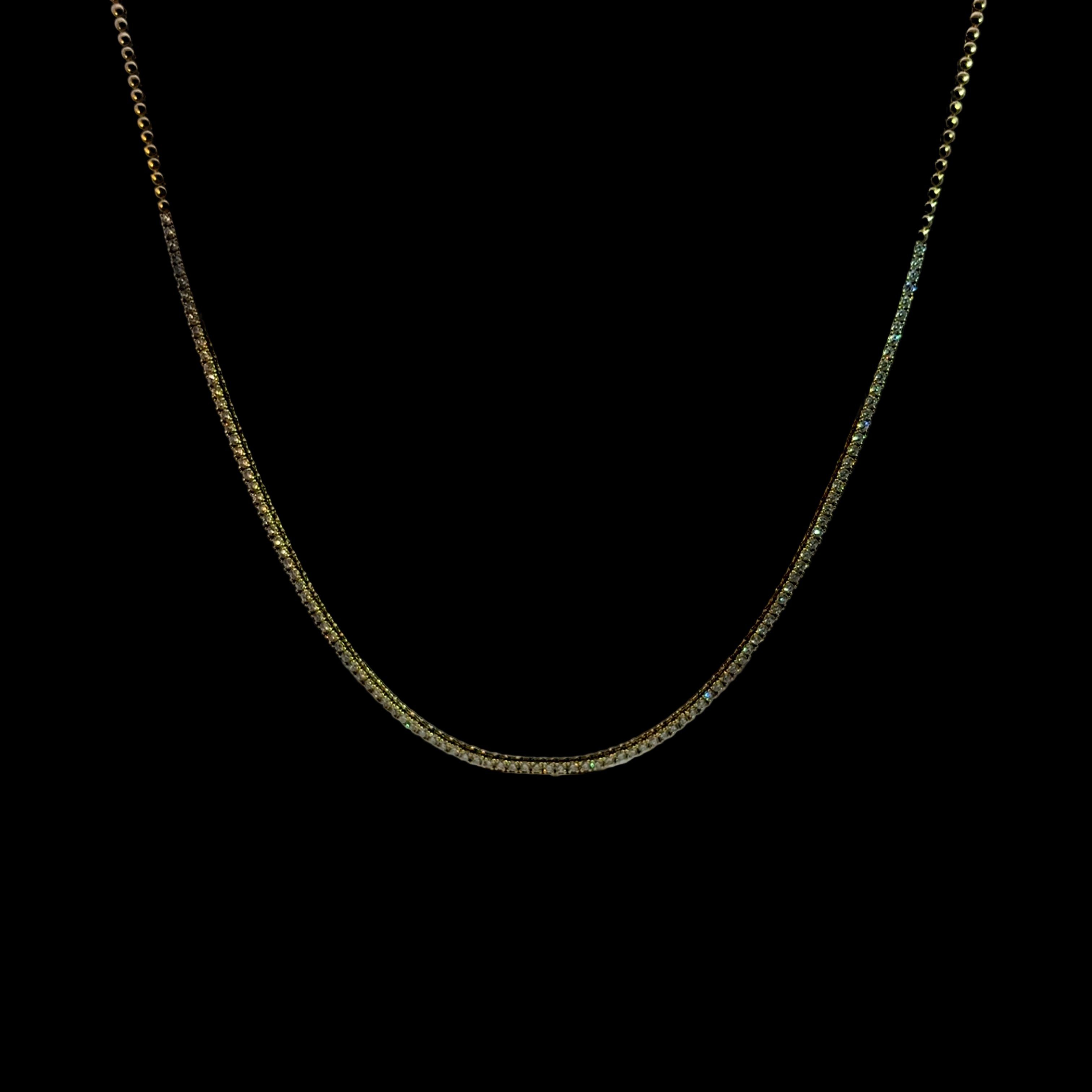 Half Diamond Yellow Gold Tennis Necklace 2.84CT