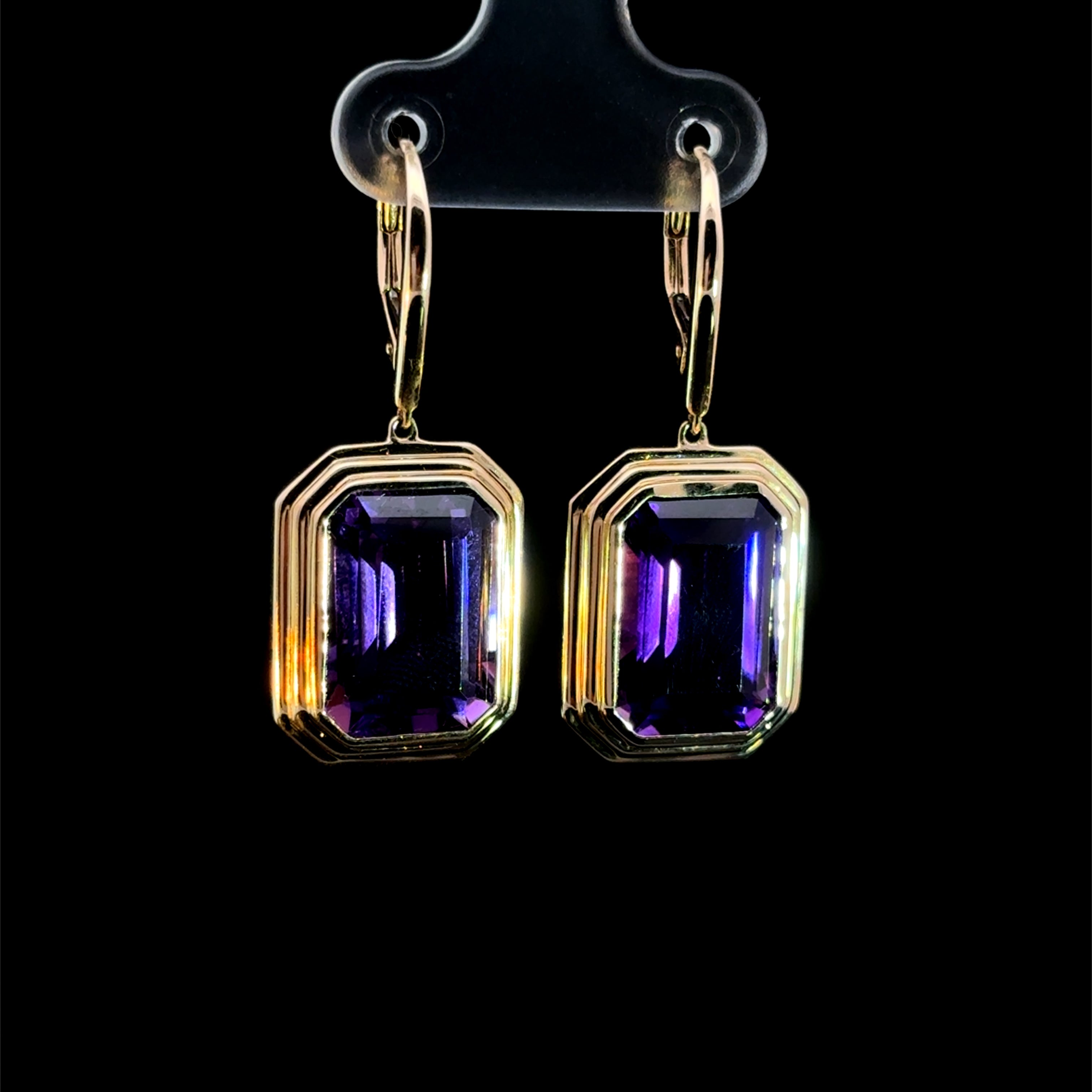 Amethyst Emerald Cut Dangle Earrings