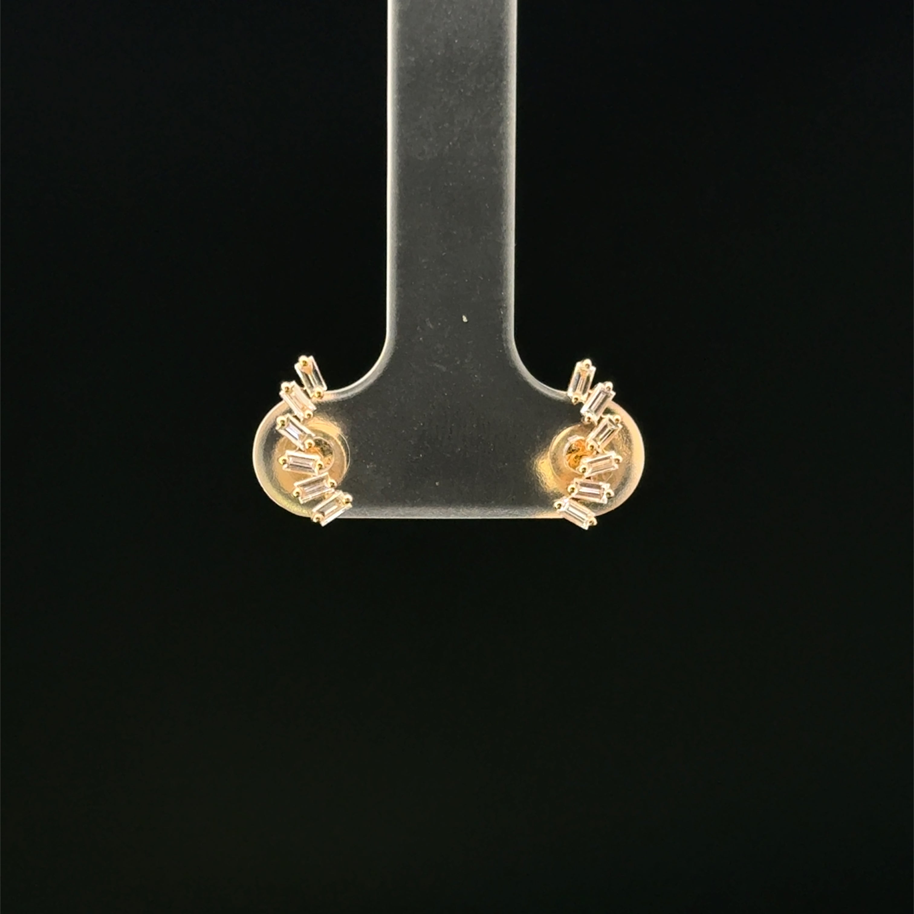 Stud Curved Baguette Diamond Yellow Gold Earrings