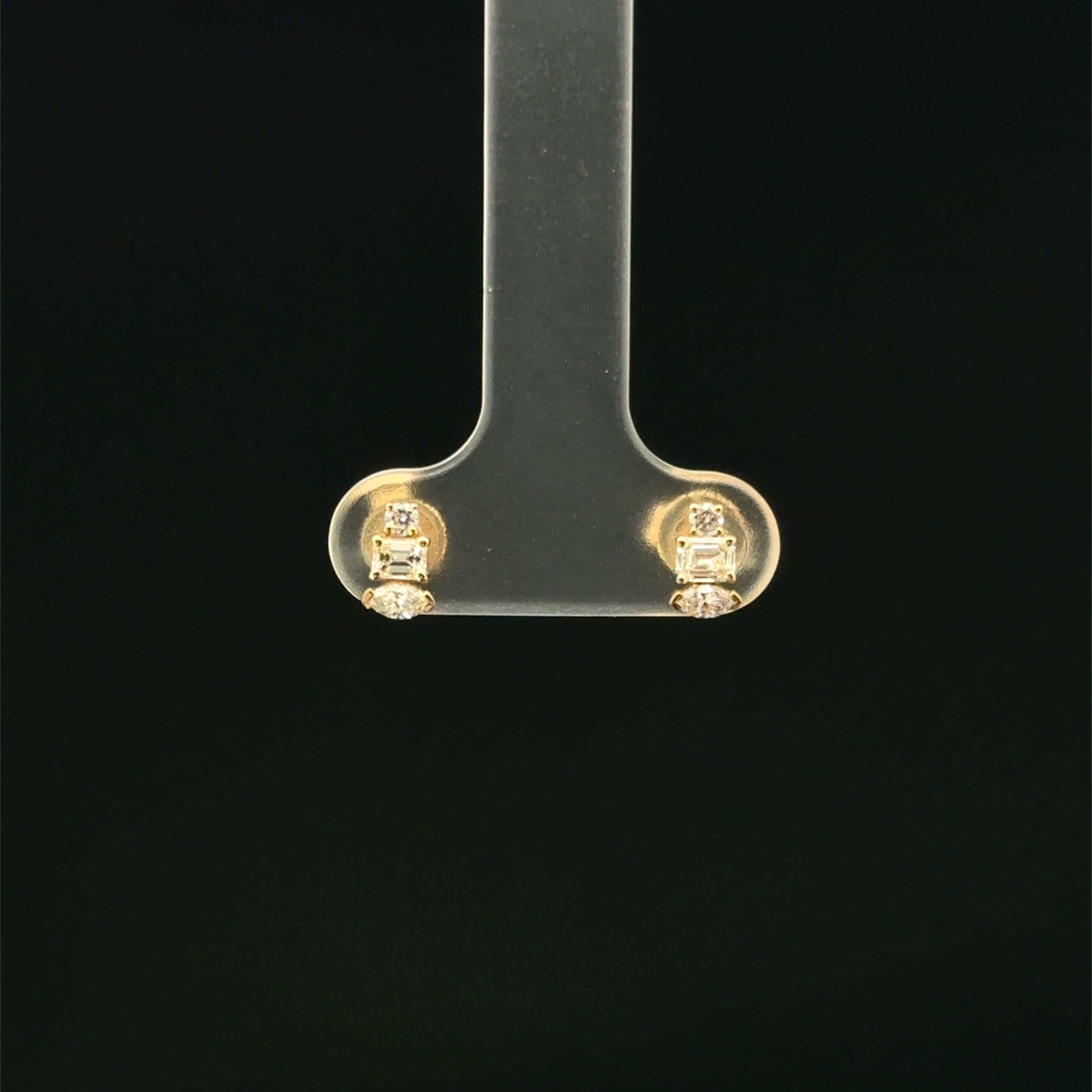 Multi Shape Diamond Yellow Gold Stud Earrings