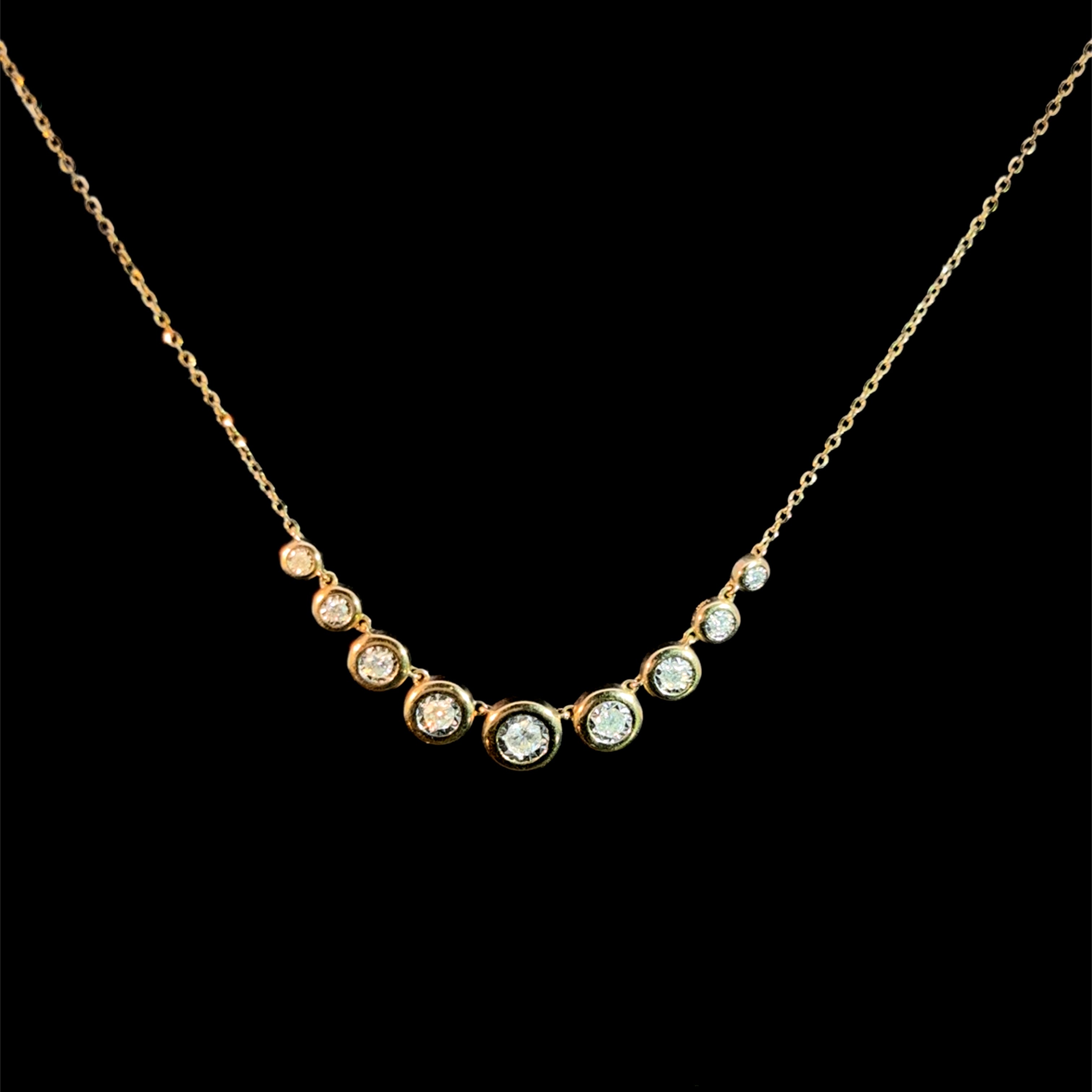 Illusion Bezel Link Charm Yellow Gold Necklace