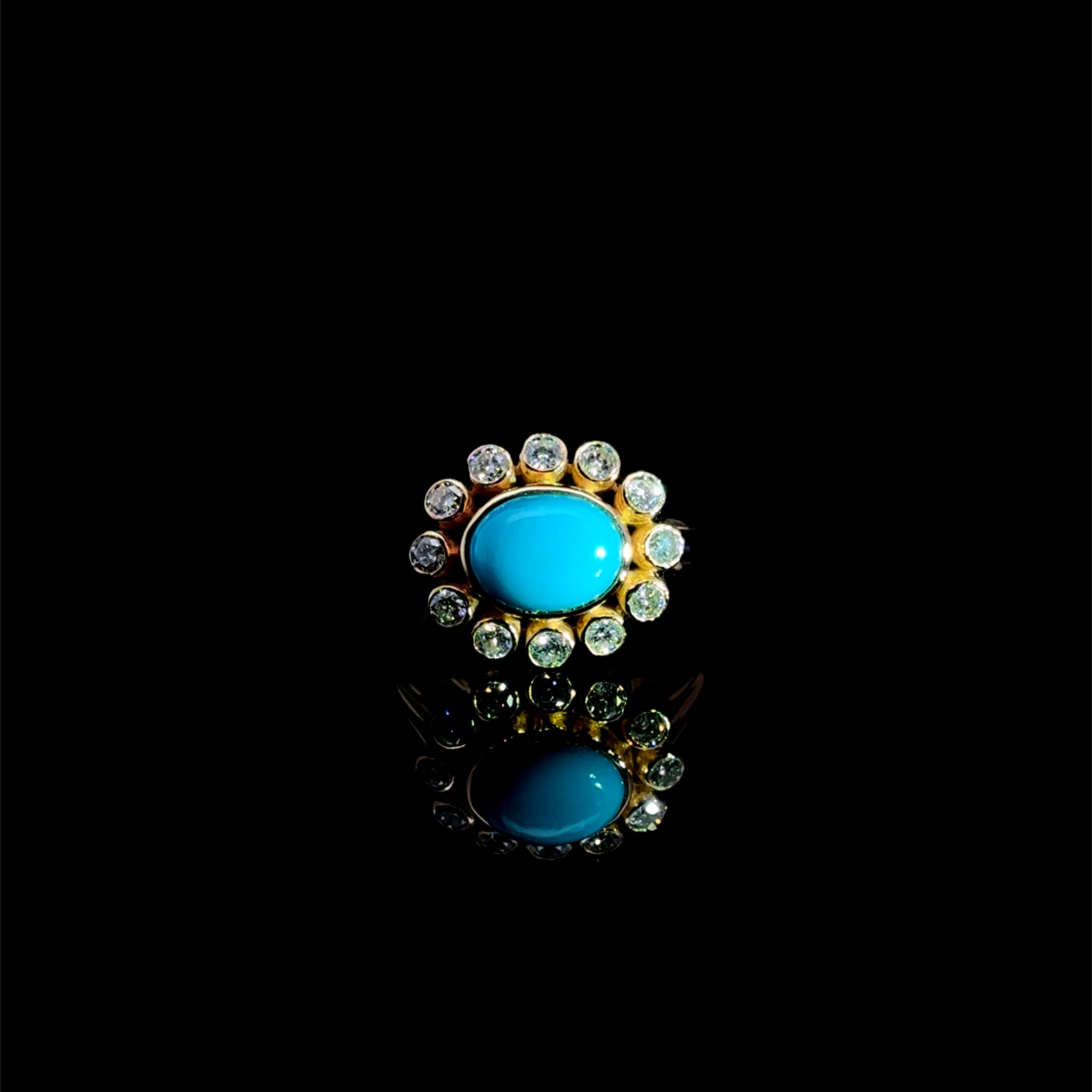 Golden Turquoise Flower Ring