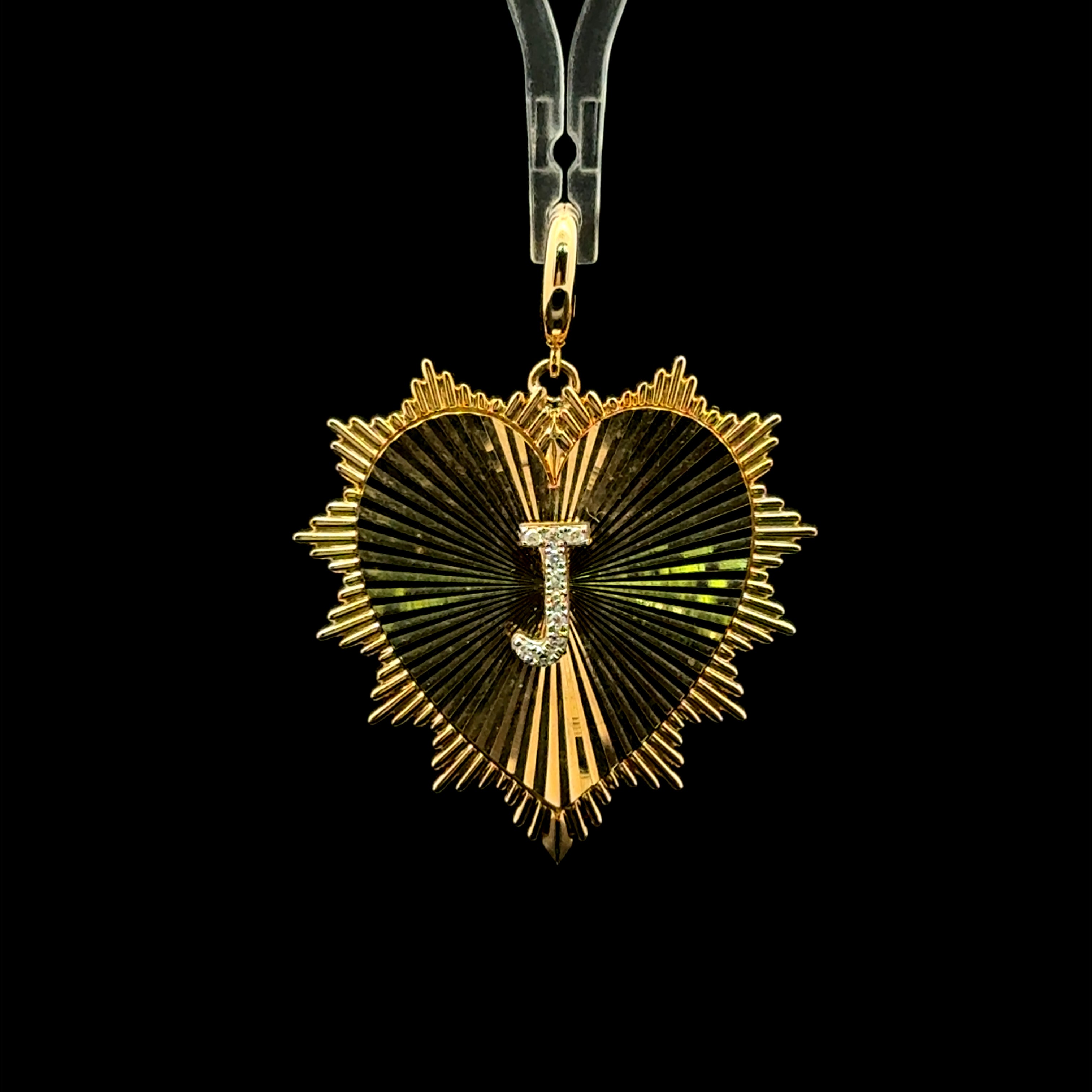 J Faceted Heart Yellow Gold Charm