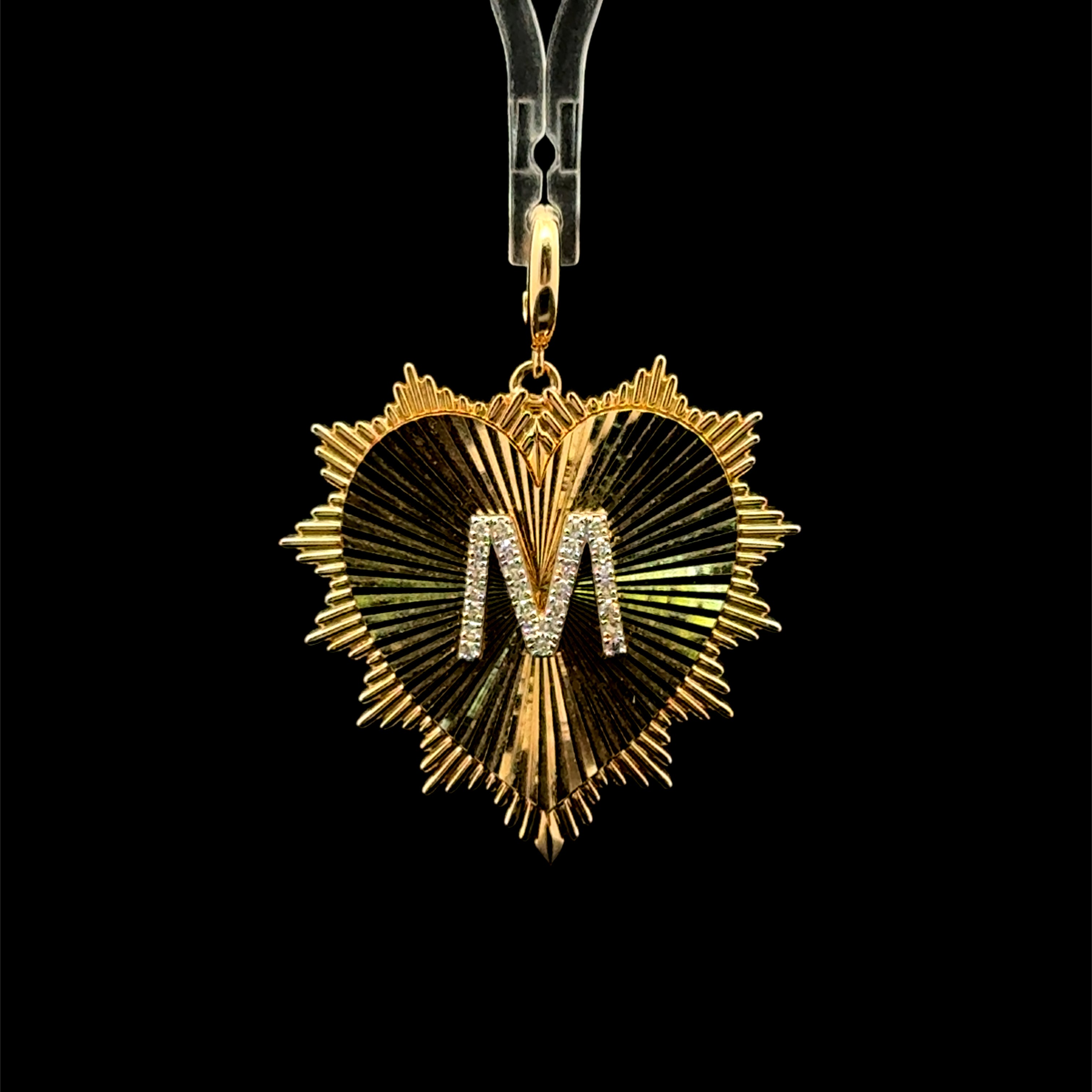 M Faceted Heart Yellow Gold Charm