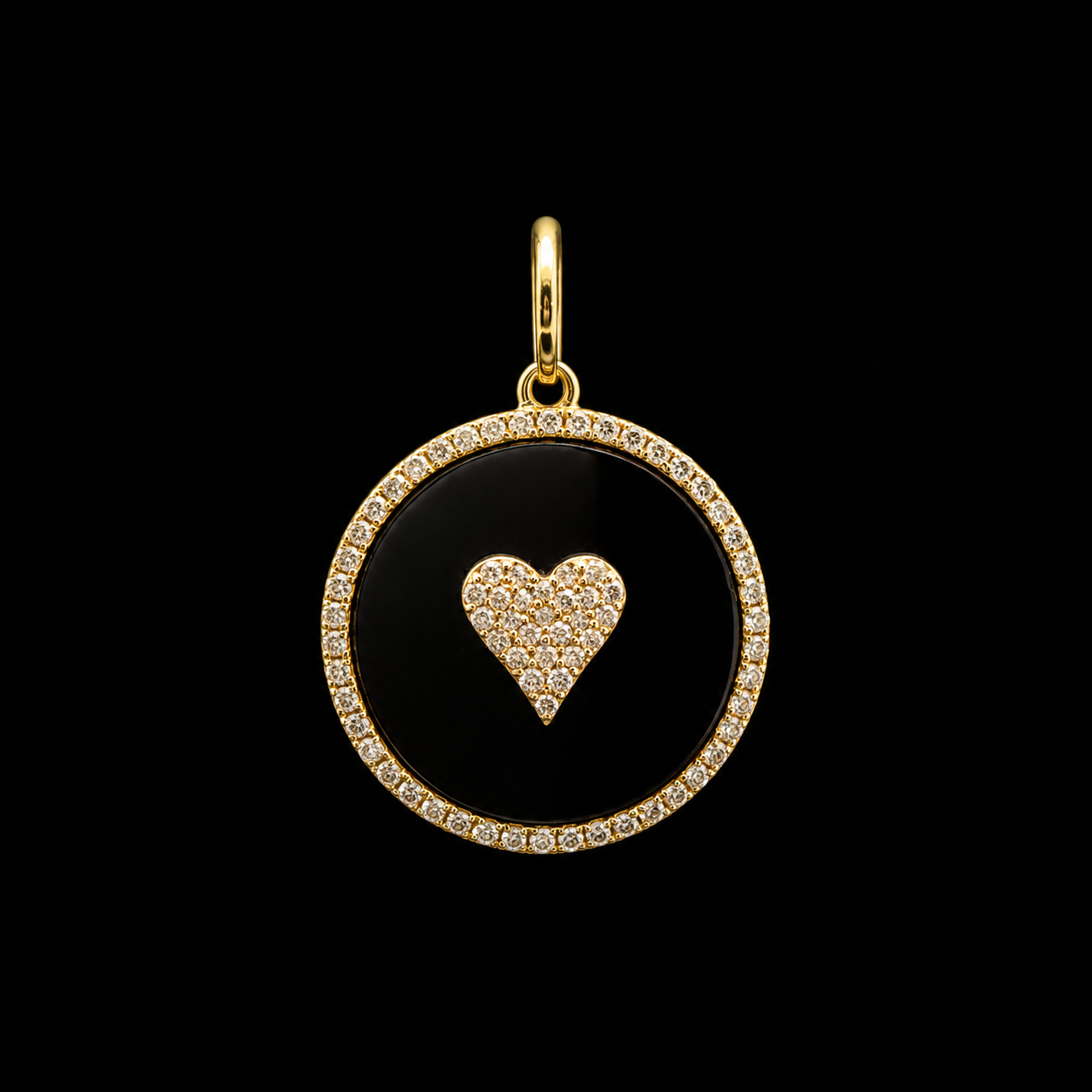 Onyx & Diamond Heart Yellow Gold Charm