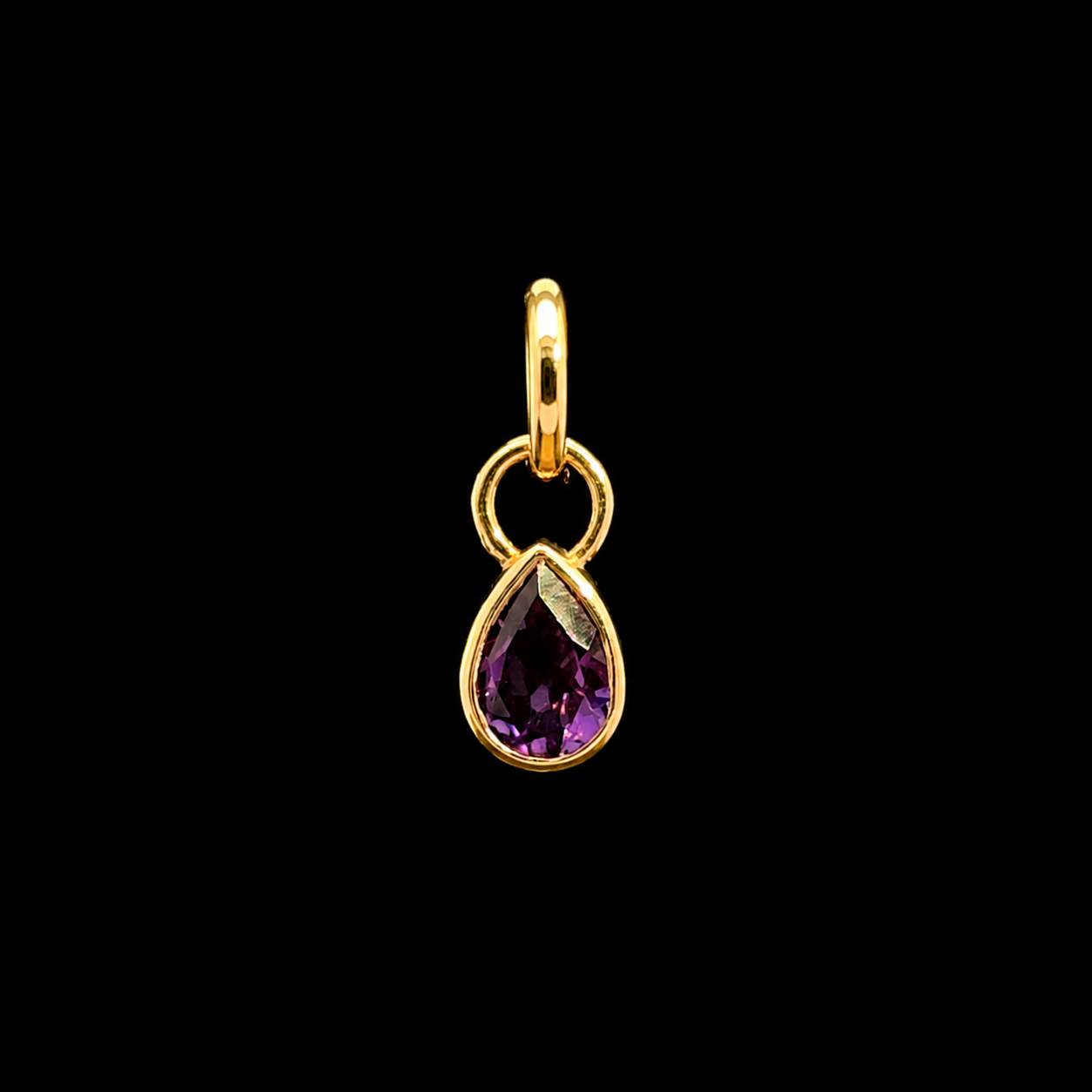 Pear Shape Amethyst Bezel Yellow Gold Charm