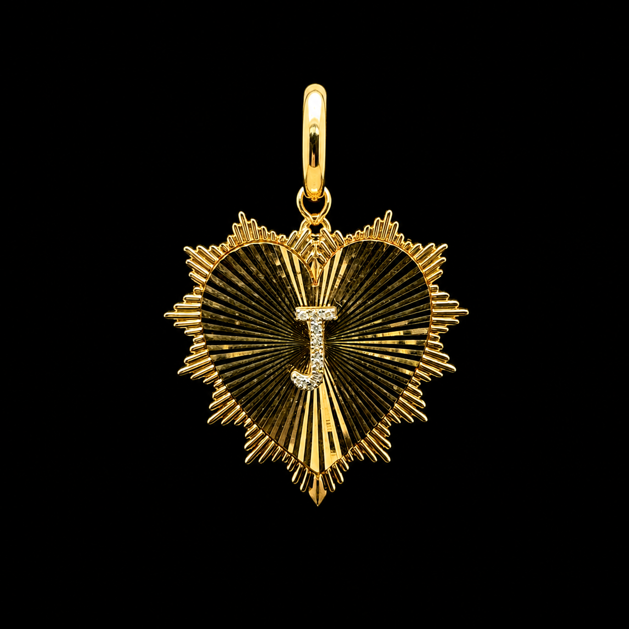 J Faceted Heart Yellow Gold Charm