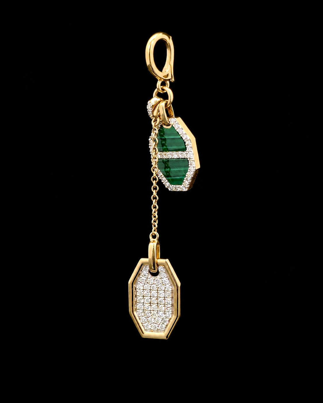 Dual Charm Diamond & Malachite Yellow Gold Charm