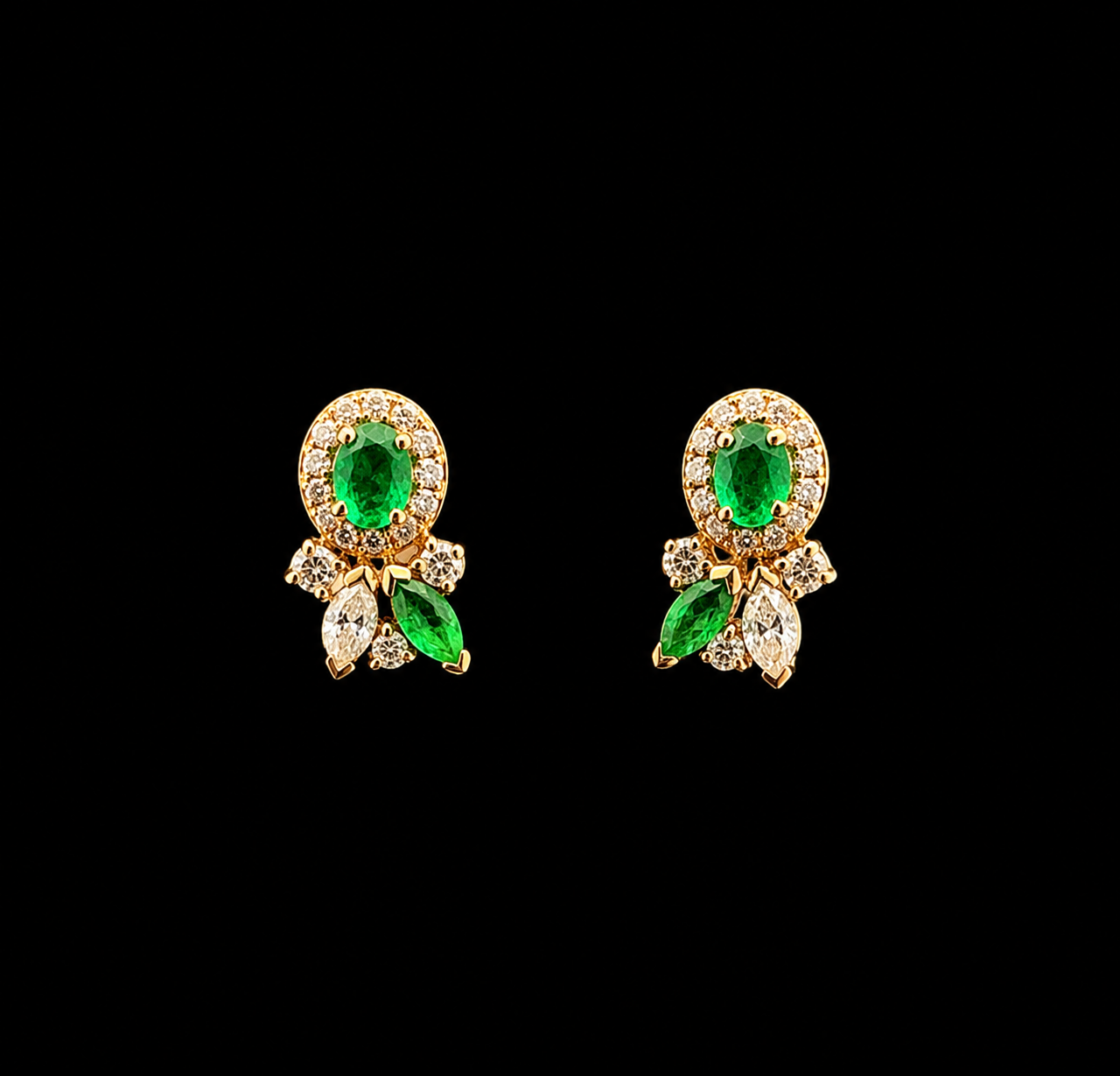GARDEN EMERARLD & DIAMOND YELLOW GOLS STUDS