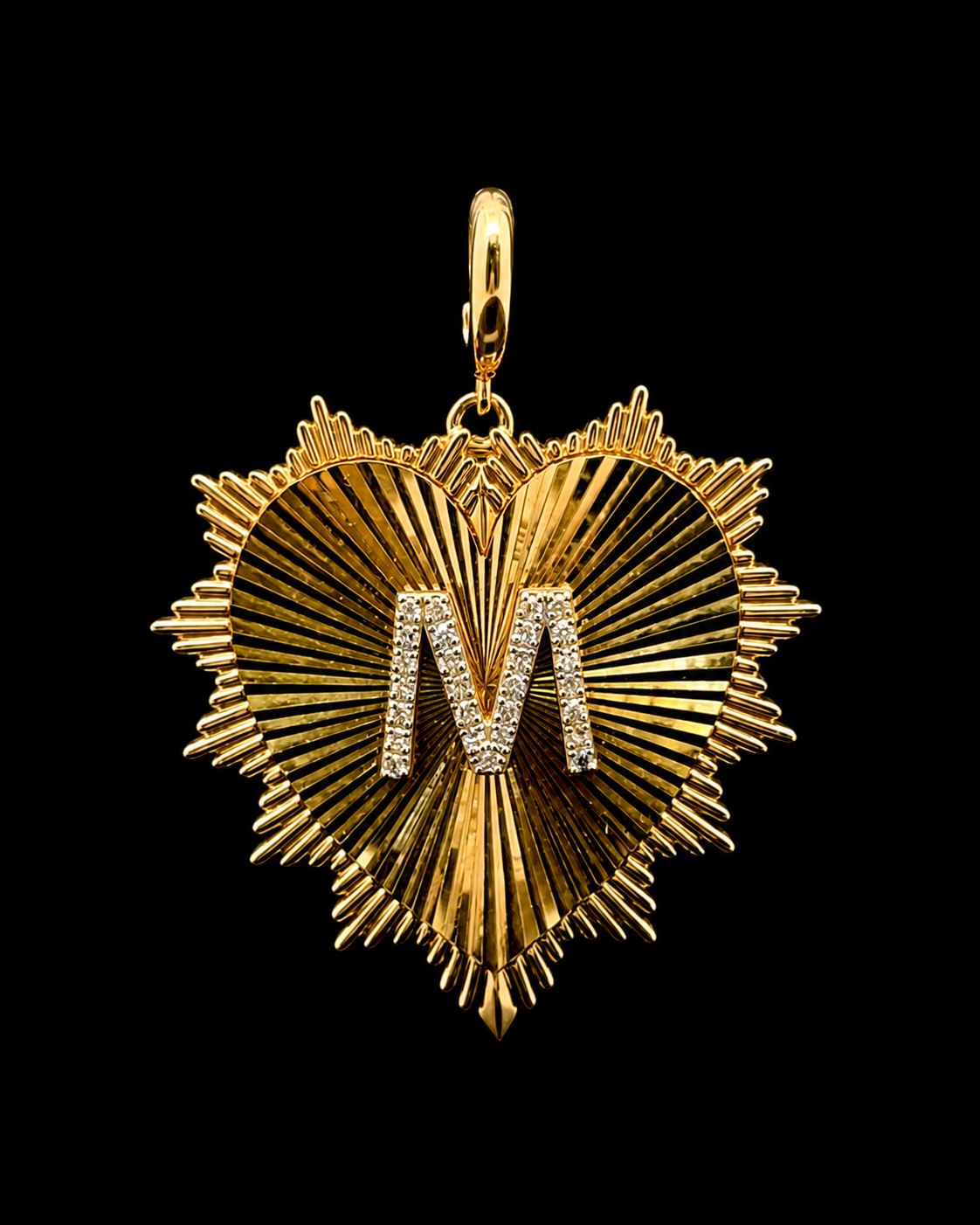 M Faceted Heart Yellow Gold Charm