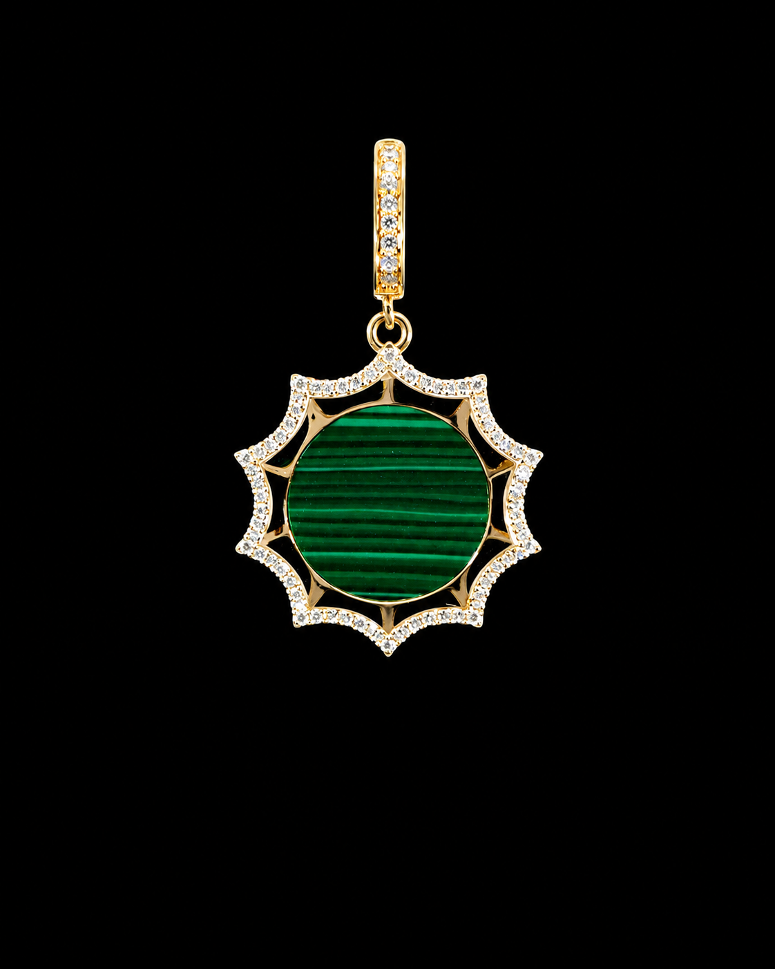 Malachite & Diamond Sun Yellow Gold Charm