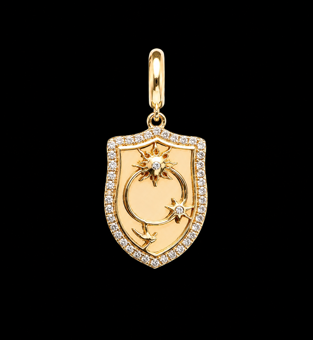SHILED GOLD PENDANT WITH SPARKAING DIAMONDS