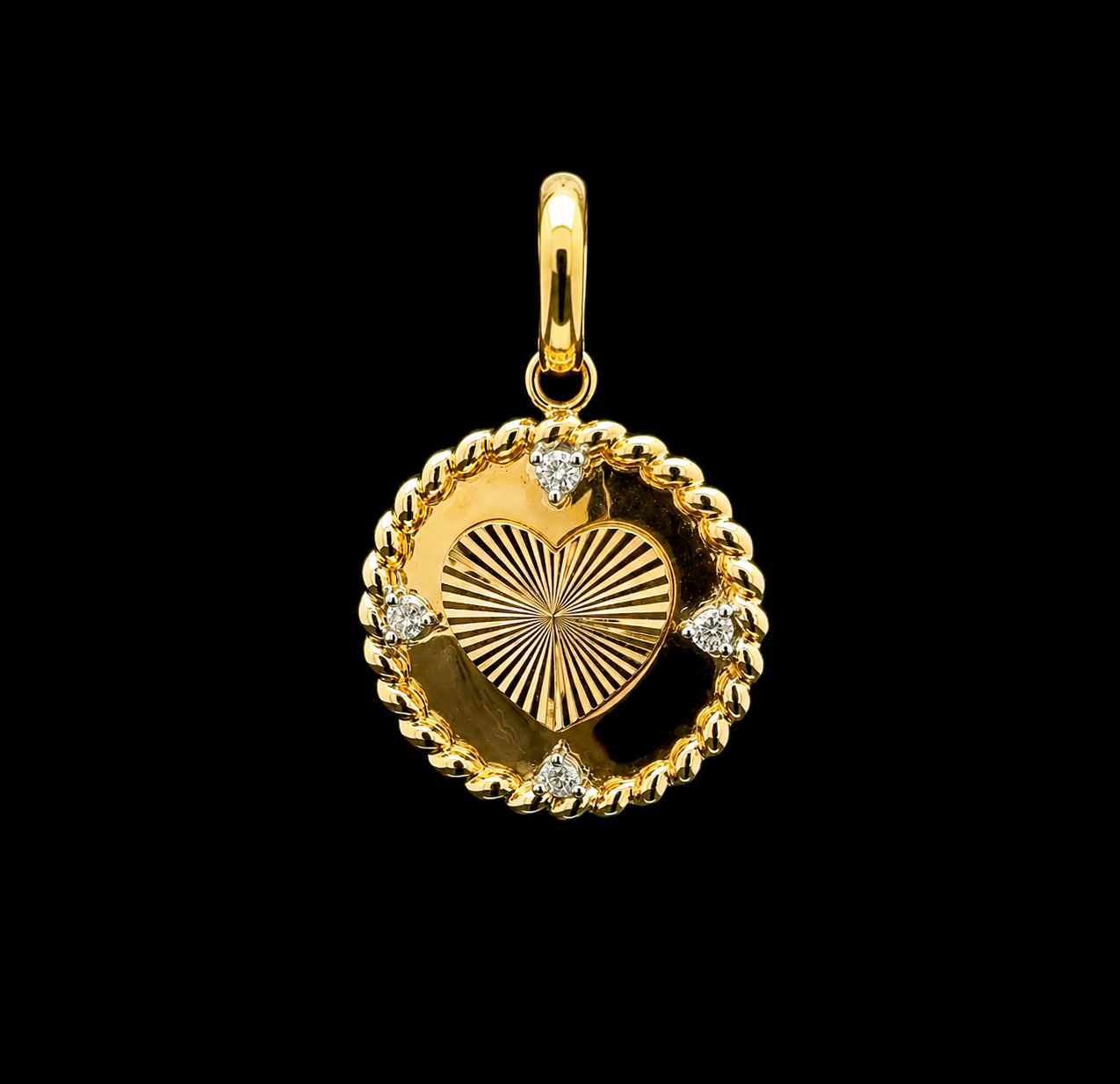 Heart Plate & Diamond Yellow Gold Charm